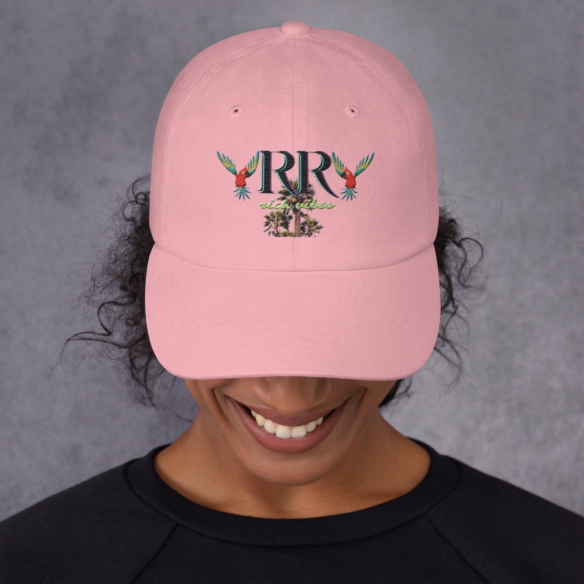 Rich Vibes RR Colorful Palm Tree Silhouette - Dad hat Pink