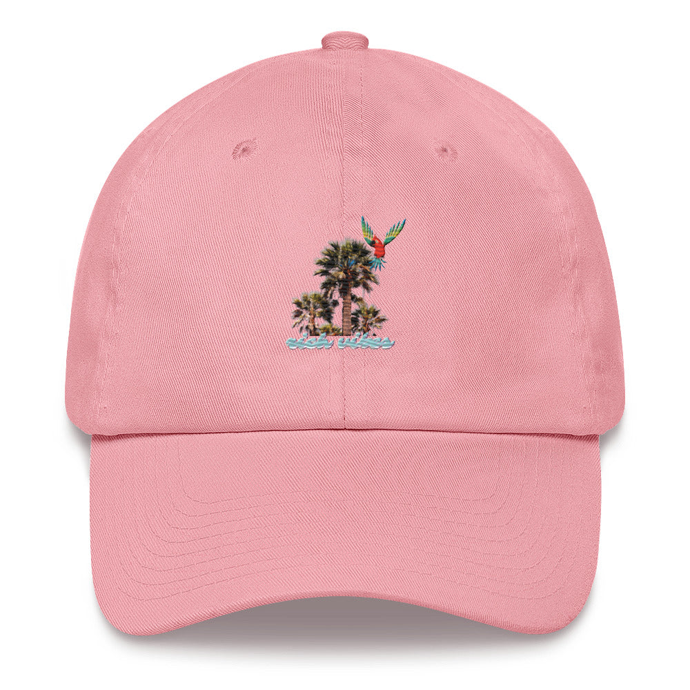 Rich Vibes Blue logo Tropical Colorful Palm Tree - Dad hat Pink