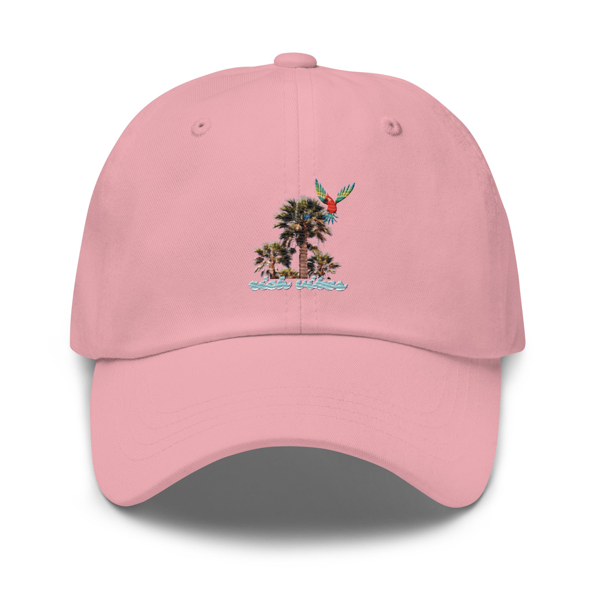 Rich Vibes Blue logo Tropical Colorful Palm Tree - Dad hat Pink