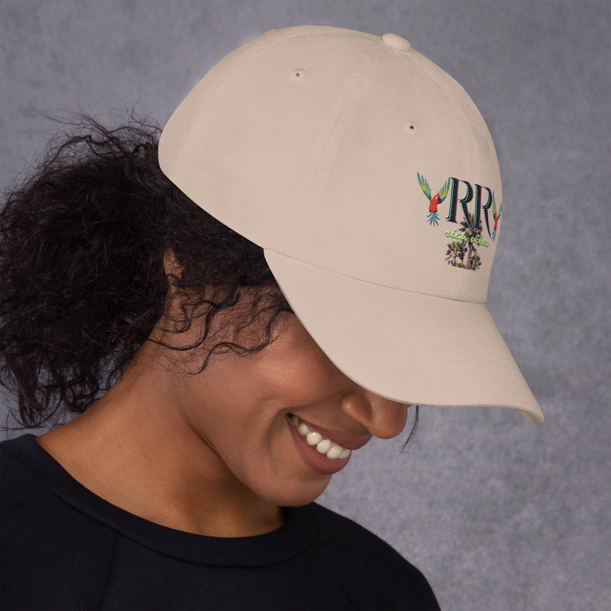 Rich Vibes RR Colorful Palm Tree Silhouette - Dad hat Stone
