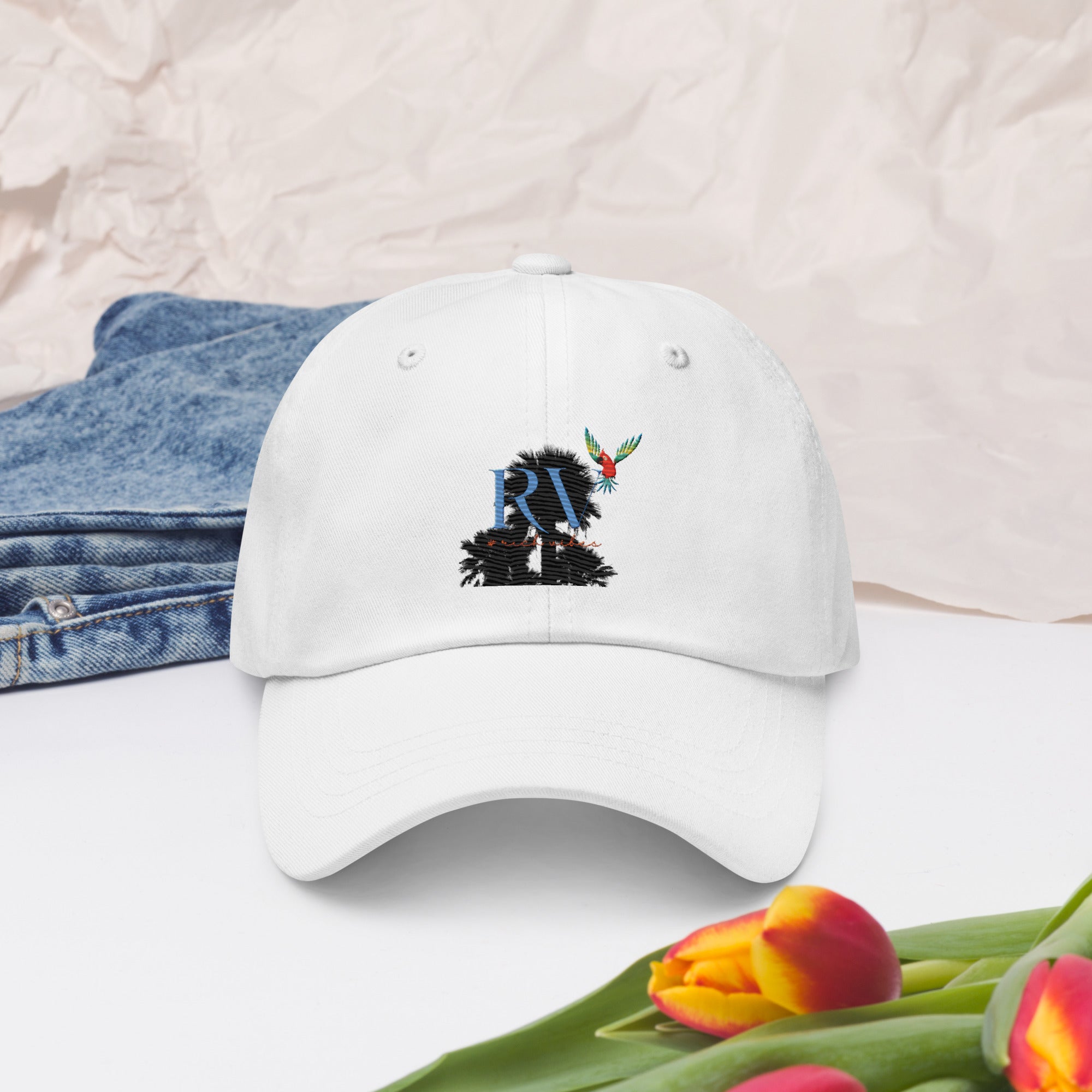 Rich Vibes RV Palm Tree Silhouette - Dad hat White