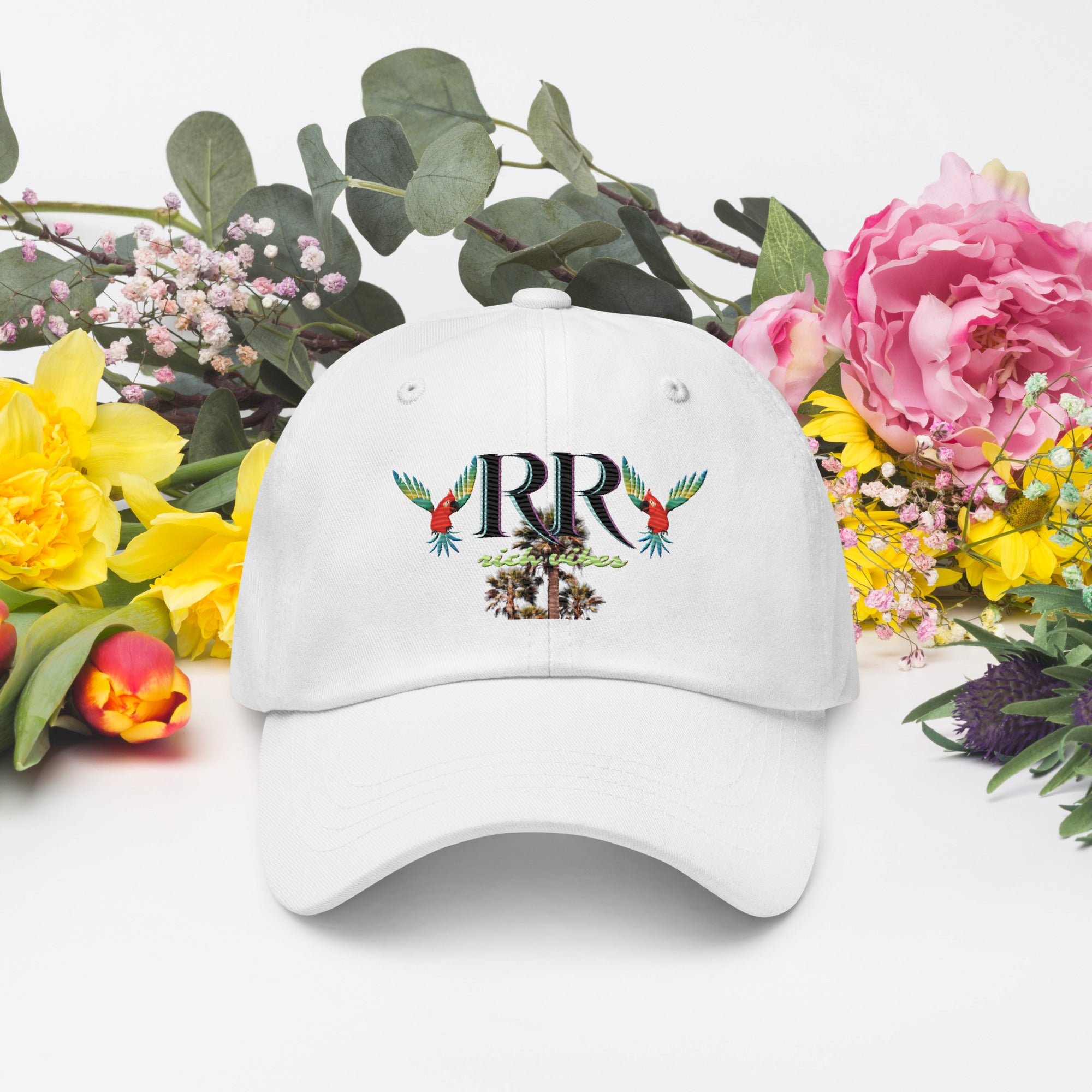 Rich Vibes RR Colorful Palm Tree Silhouette - Dad hat White