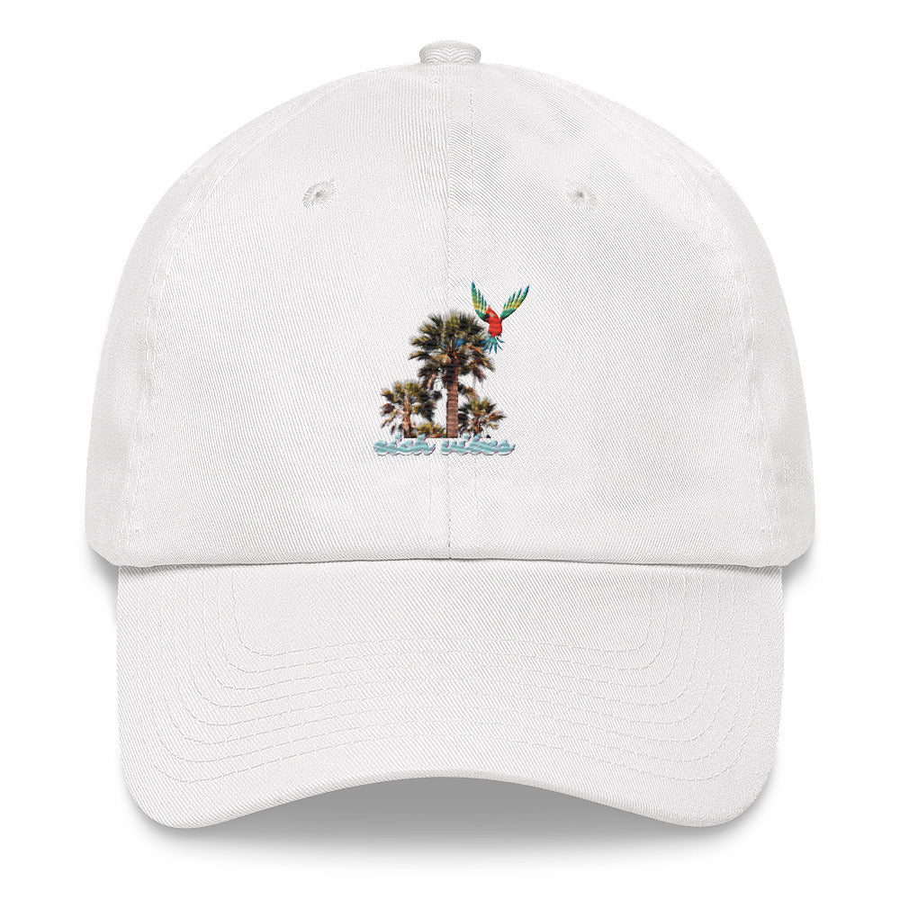 Rich Vibes Blue logo Tropical Colorful Palm Tree - Dad hat White