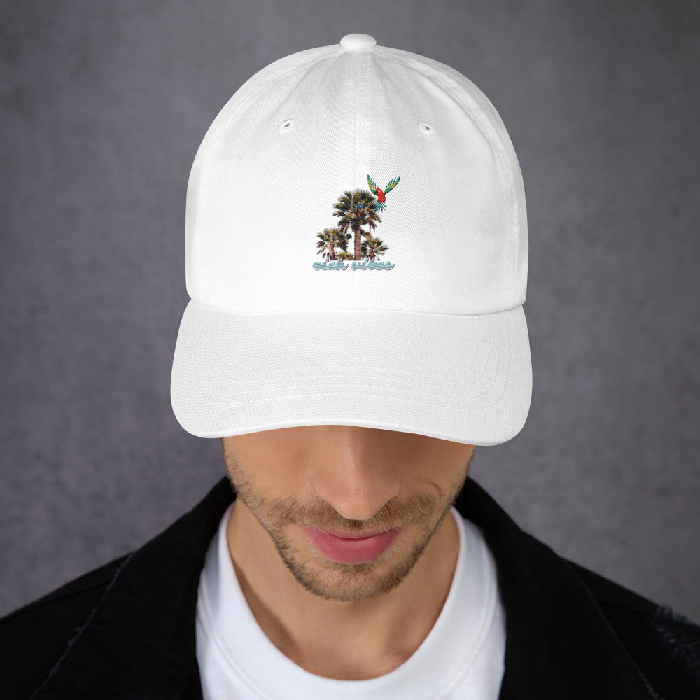 Rich Vibes Blue logo Tropical Colorful Palm Tree - Dad hat White