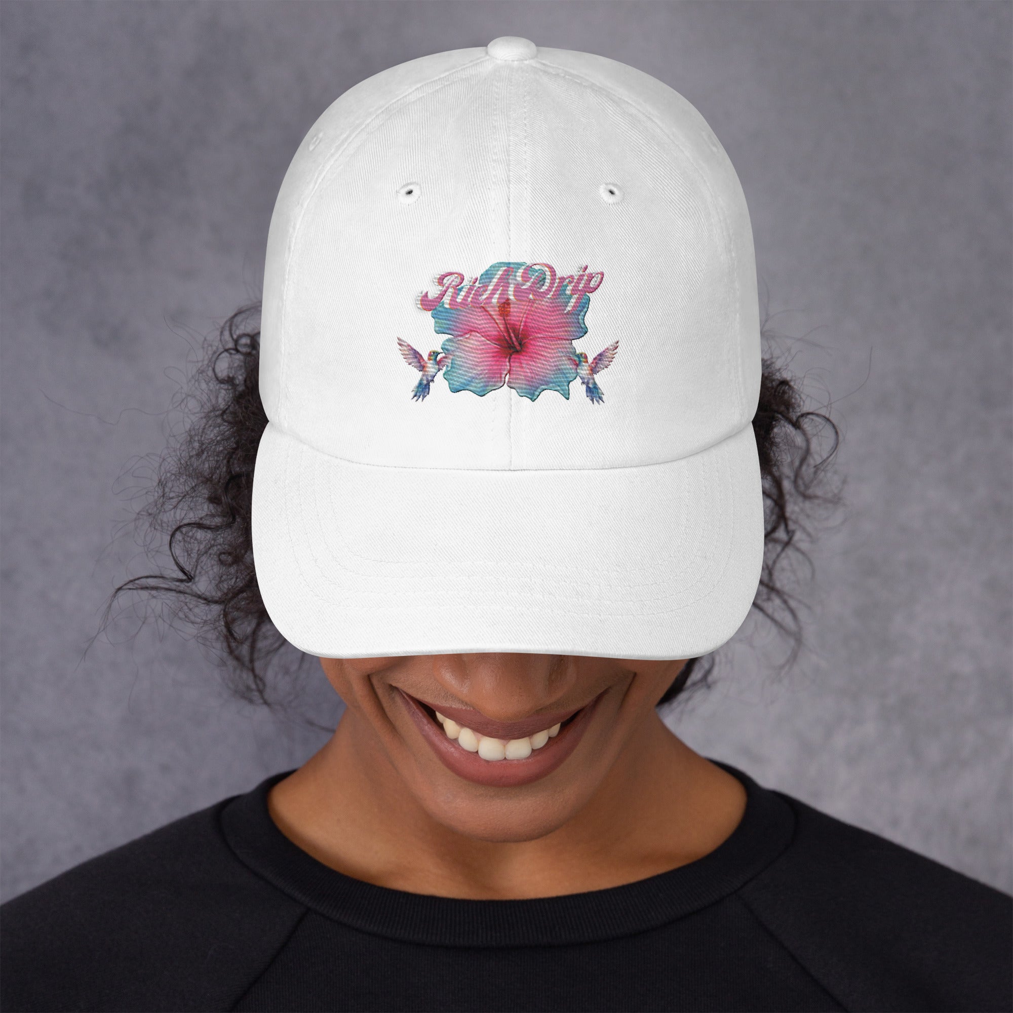 Rich Drip Tropical Pink Flower 3.0 - Dad hat White
