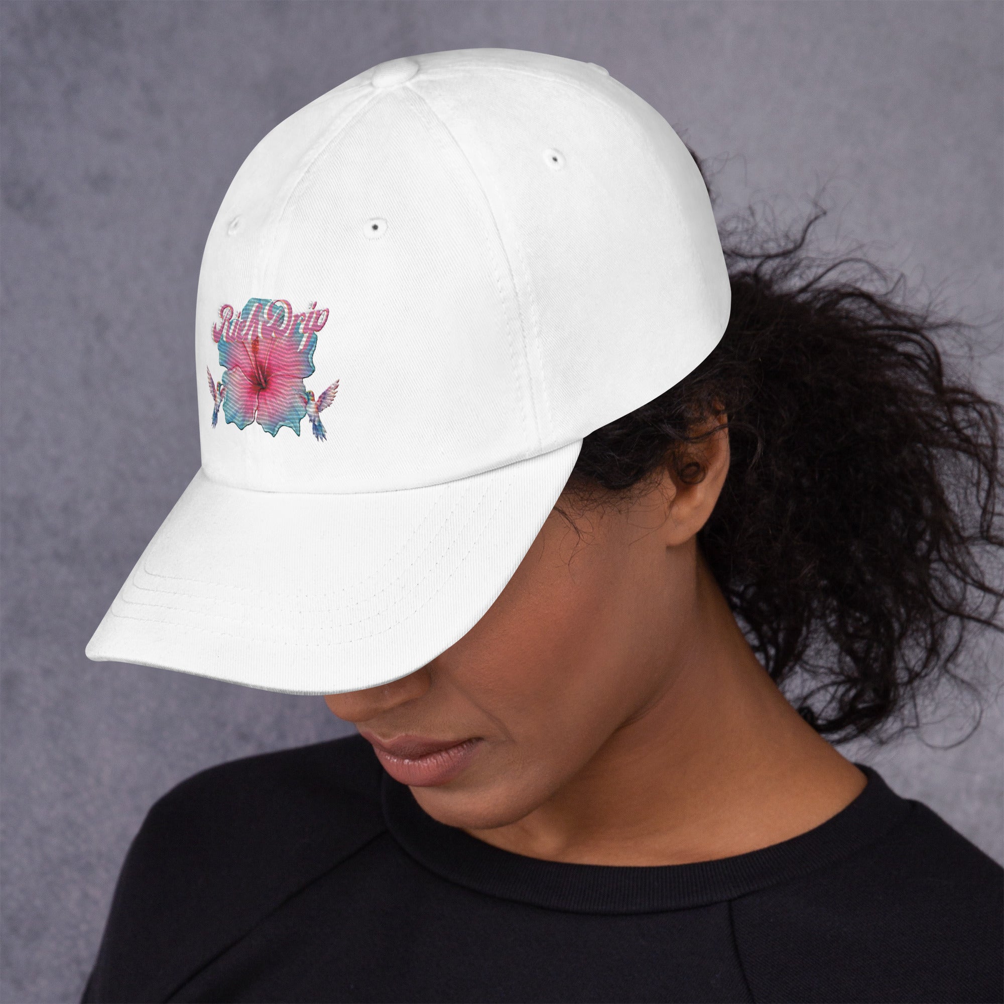 Rich Drip Tropical Pink Flower 3.0 - Dad hat White