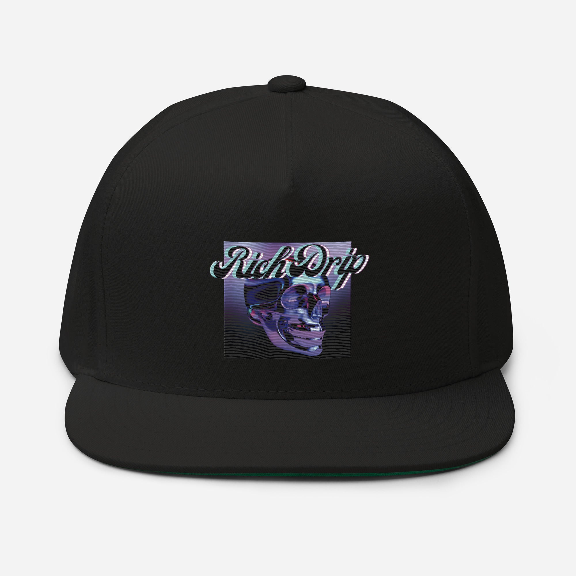Rich Drip Drippy Metal Skull - Flat Bill Cap Black