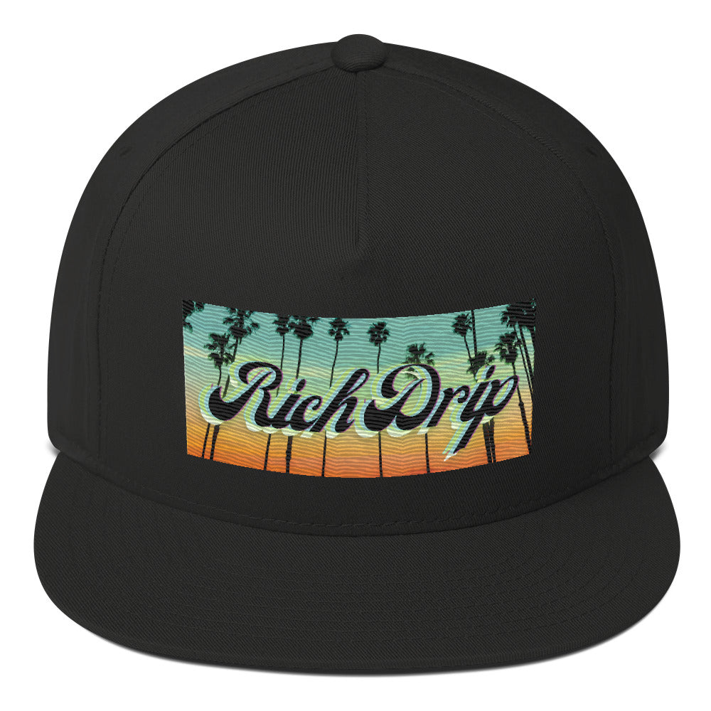 Rich Drip Blue Island Sunset 2.0 - Flat Bill Cap Black