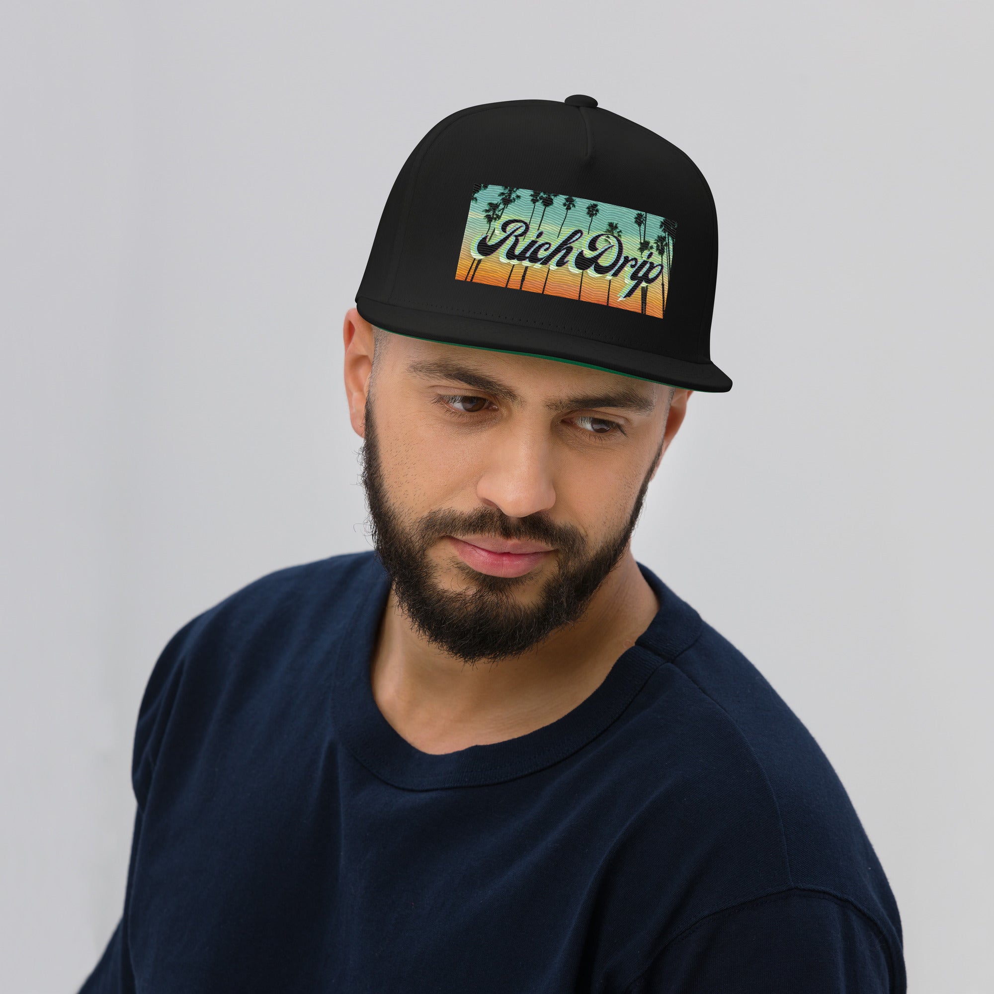 Rich Drip Blue Island Sunset 2.0 - Flat Bill Cap Black