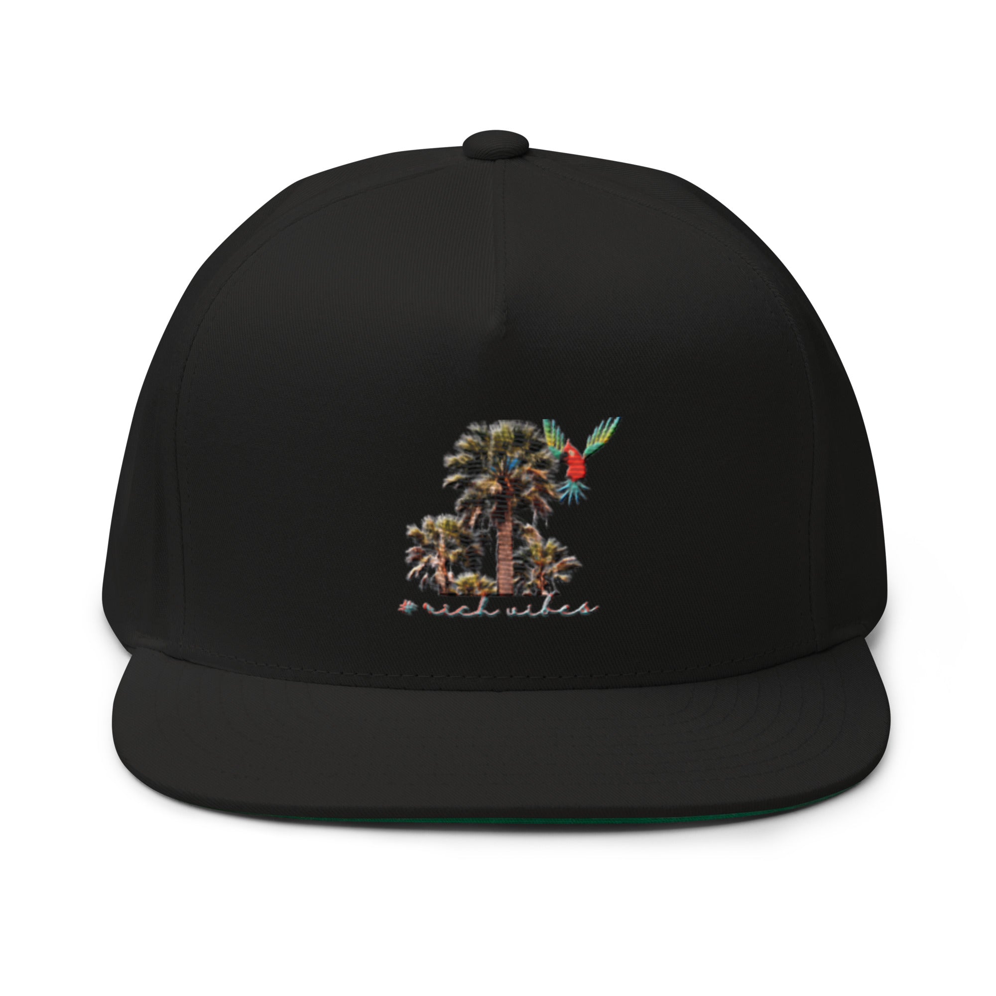 Rich Vibes Rich Drip Colorful Palm Trees Silhouette 1.1 - Flat Bill Cap Black