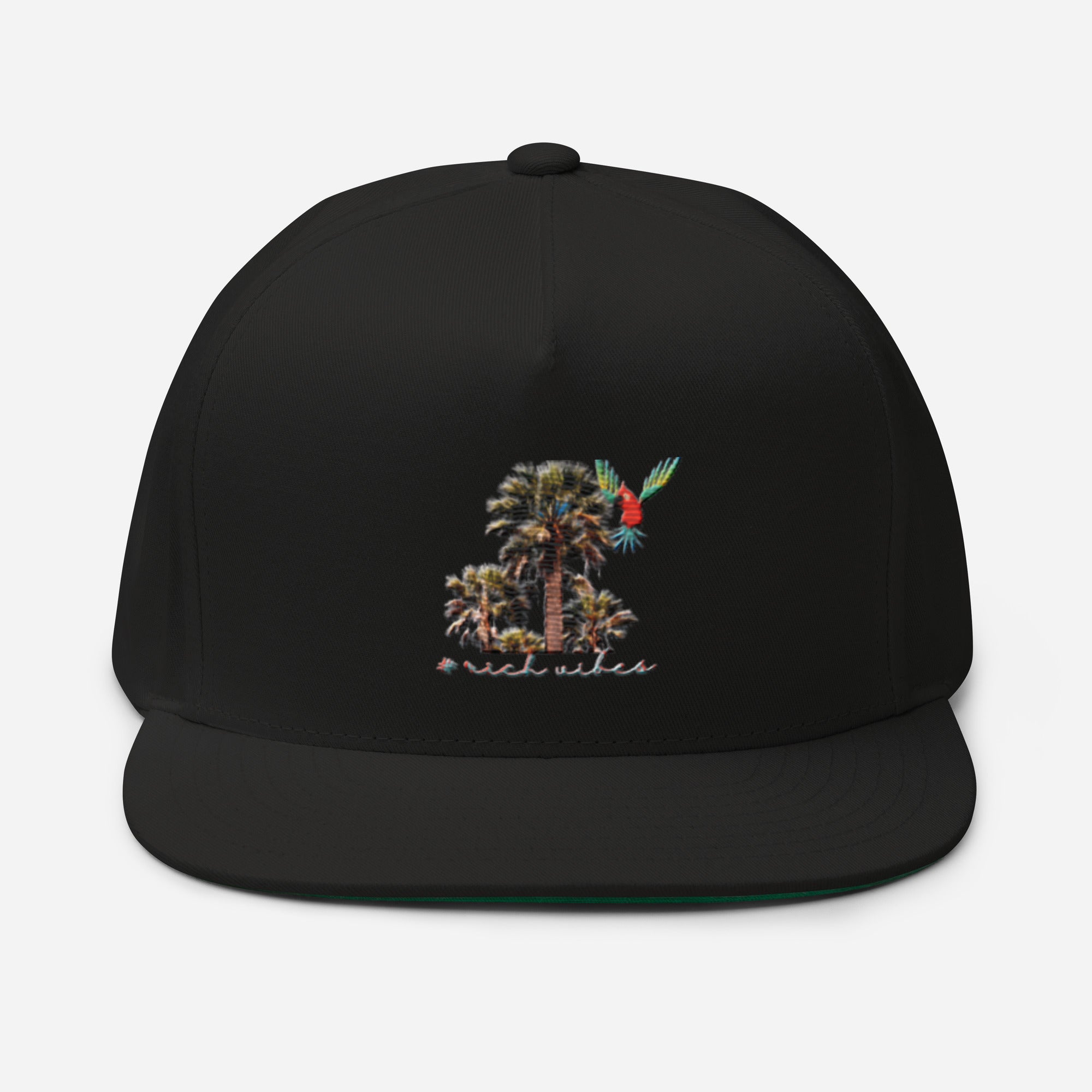 Rich Vibes Rich Drip Colorful Palm Trees Silhouette 1.1 - Flat Bill Cap Black