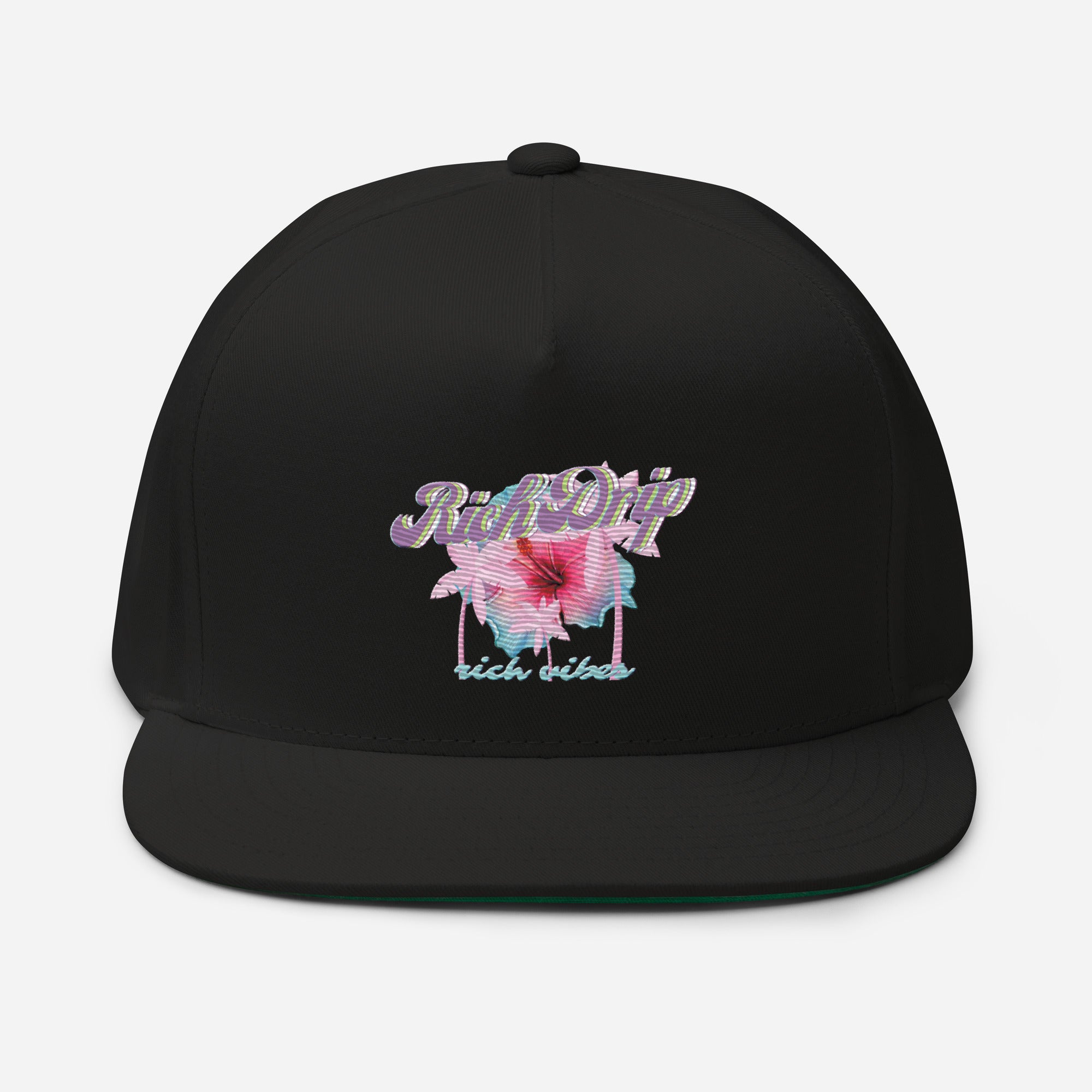 RV Rich Drip Tropical Pink Palm Tree - Flat Bill Cap Black
