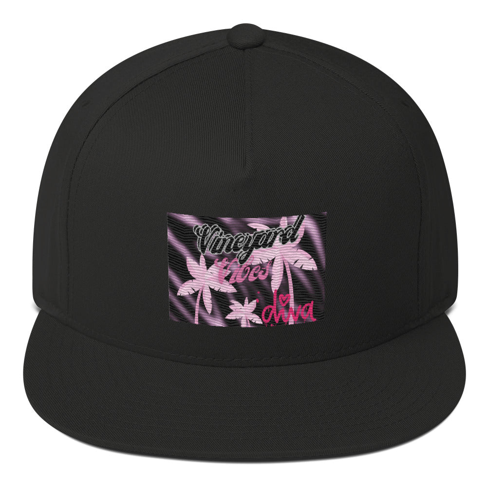 Vineyard Vibes Tropical Pink Palm Tree Diva - Flat Bill Cap Black