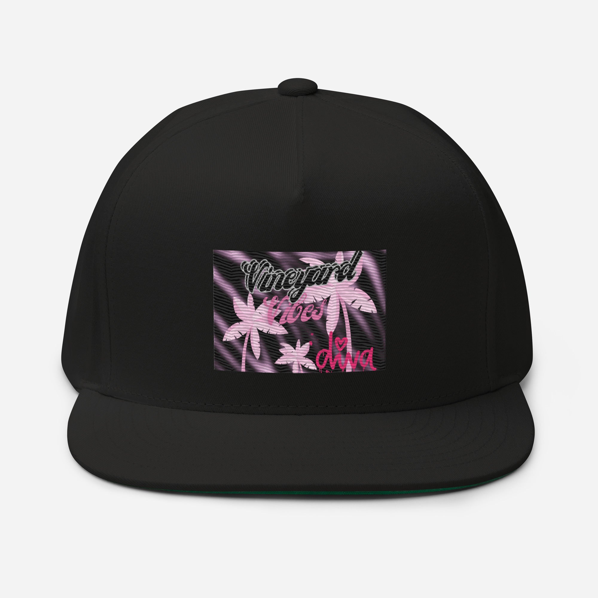 Vineyard Vibes Tropical Pink Palm Tree Diva - Flat Bill Cap Black