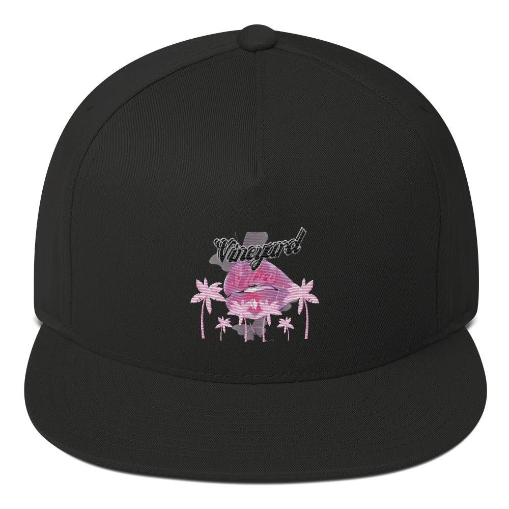 Vineyard Vibes Tropical Pink Print Diva Kiss - Flat Bill Cap Black