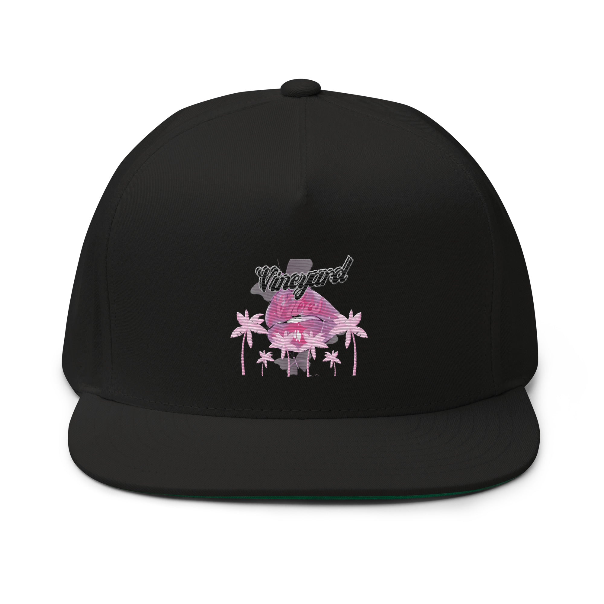 Vineyard Vibes Tropical Pink Print Diva Kiss - Flat Bill Cap Black