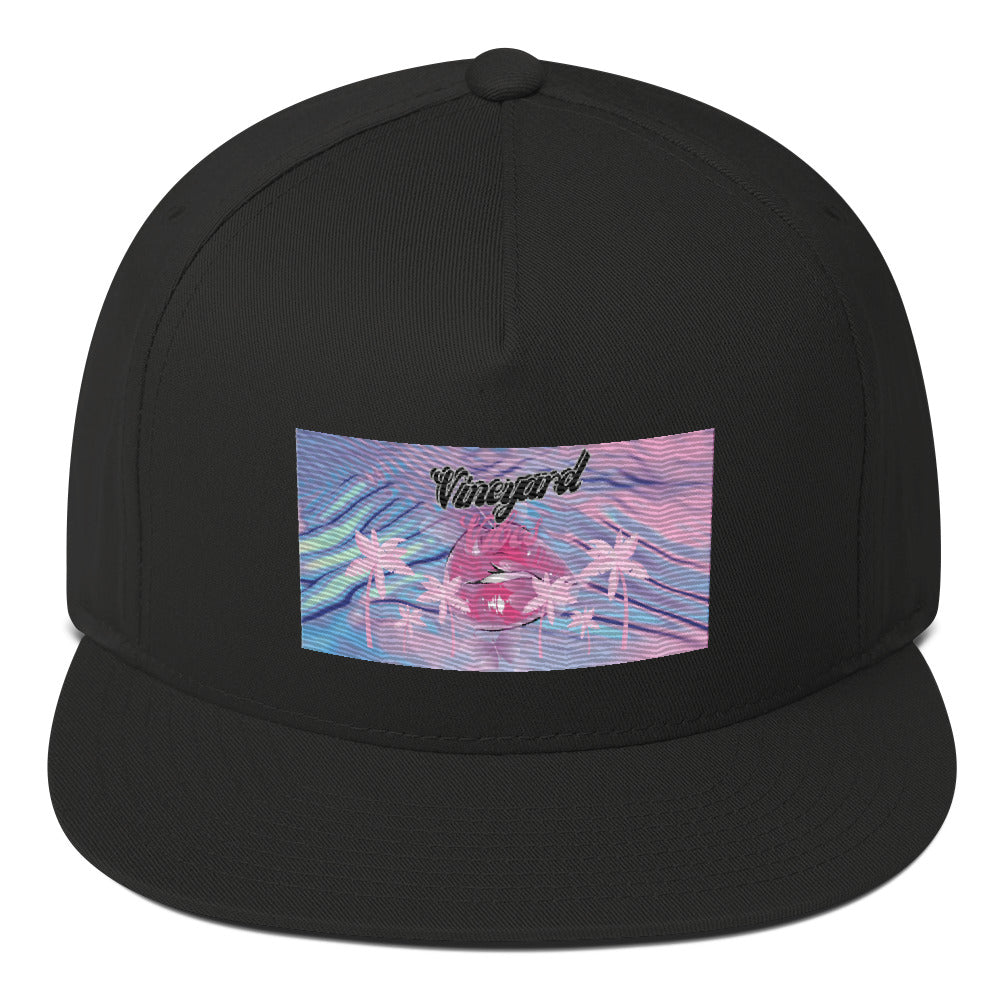 Vineyard Vibes Pink Palm Tree Print Diva Kiss - Flat Bill Cap Black