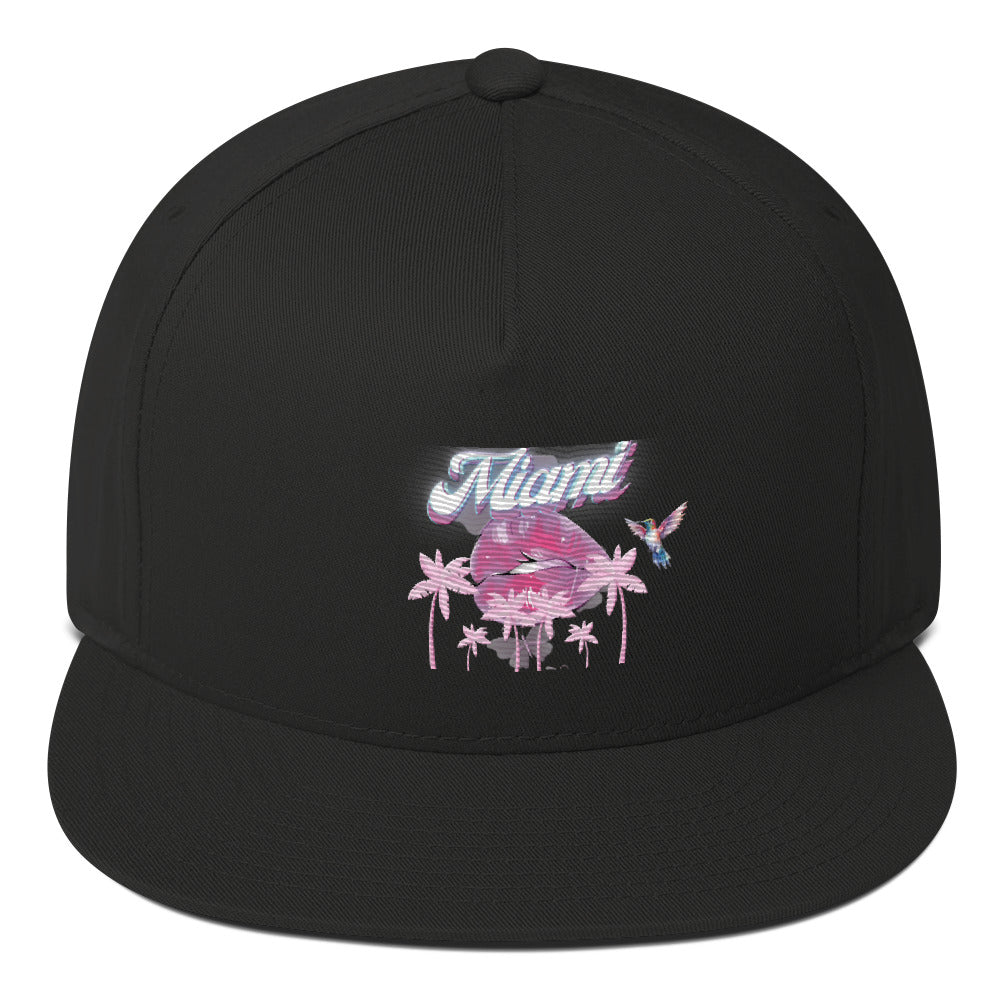 Rich Vibes Miami Tropical Pink Print Diva Kiss - Flat Bill Cap Black