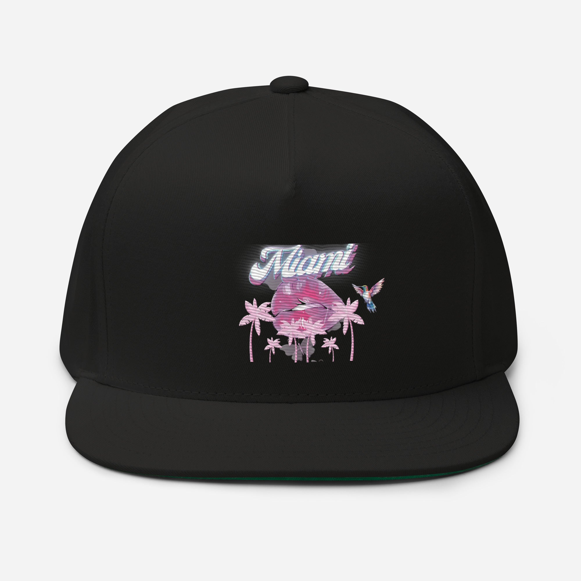 Rich Vibes Miami Tropical Pink Print Diva Kiss - Flat Bill Cap Black