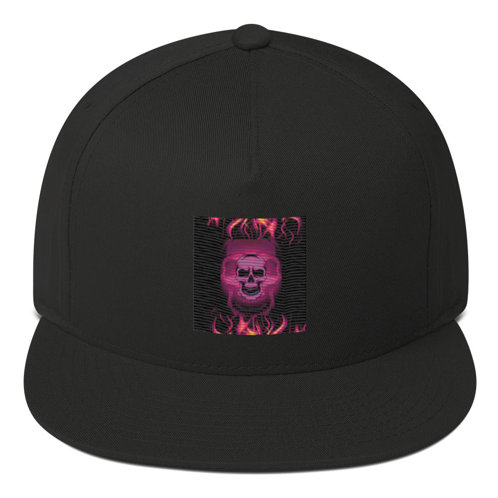 Rich Vibes Flaming Skulls Print - Flat Bill Cap Black