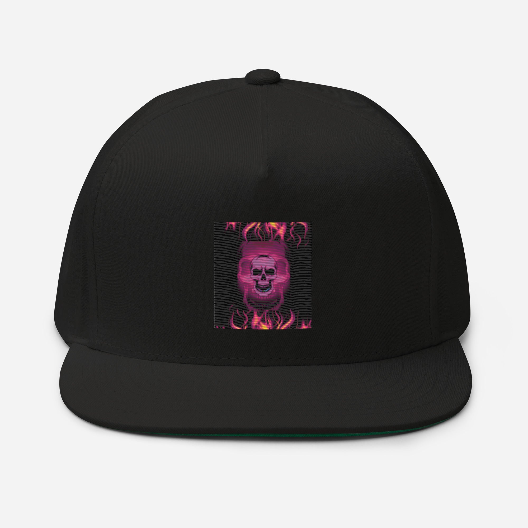 Rich Vibes Flaming Skulls Print - Flat Bill Cap Black