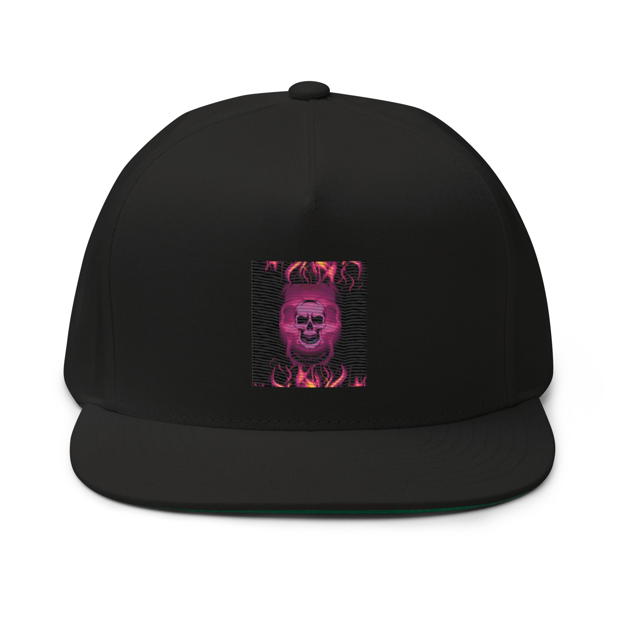 Rich Vibes Flaming Skulls Print - Flat Bill Cap Black
