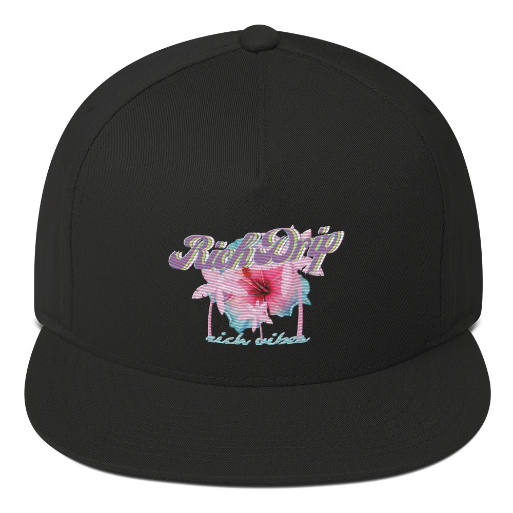 RV Rich Drip Tropical Pink Palm Tree - Flat Bill Cap Black
