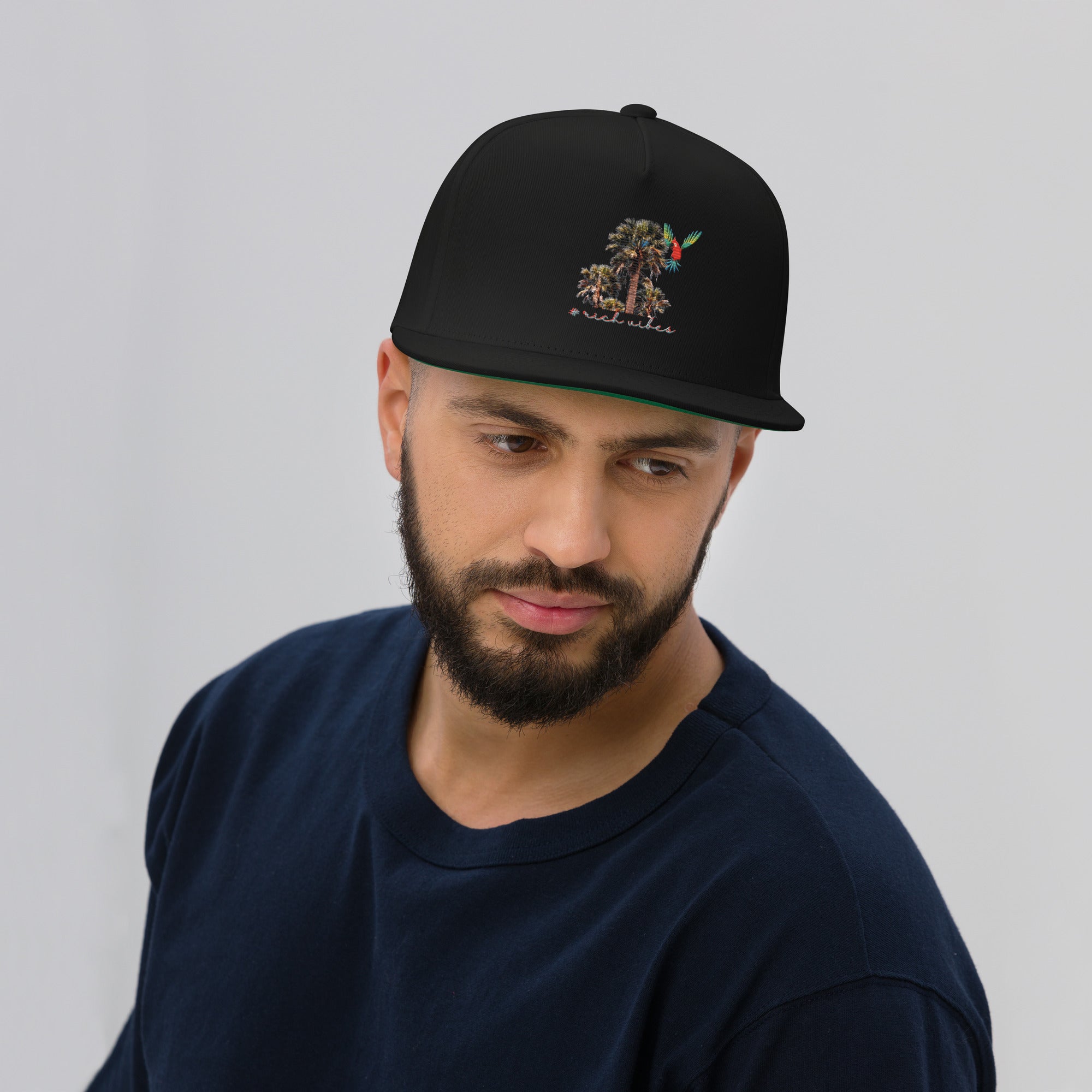 Rich Vibes Rich Drip Colorful Palm Trees Silhouette 1.1 - Flat Bill Cap Black