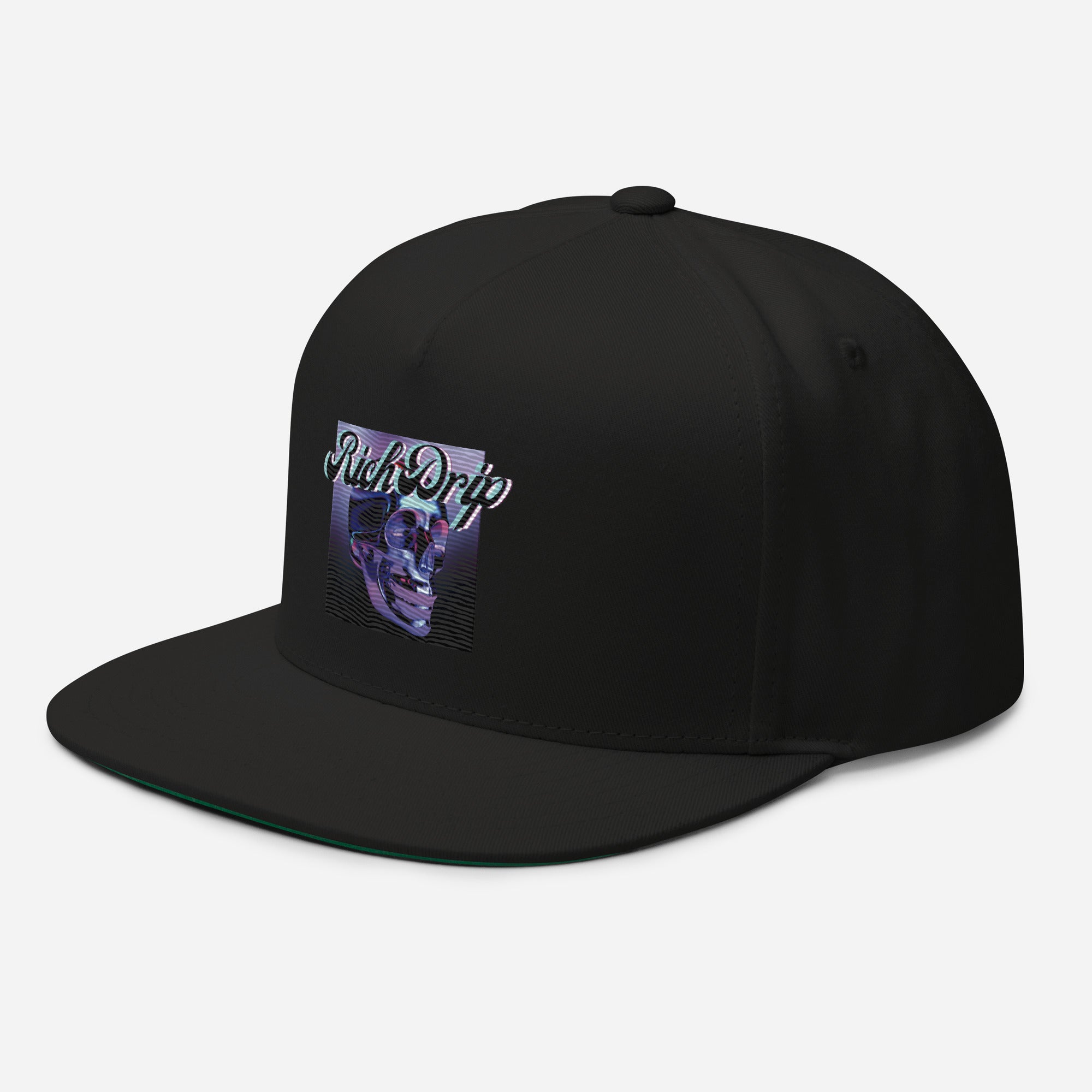 Rich Drip Drippy Metal Skull - Flat Bill Cap Black