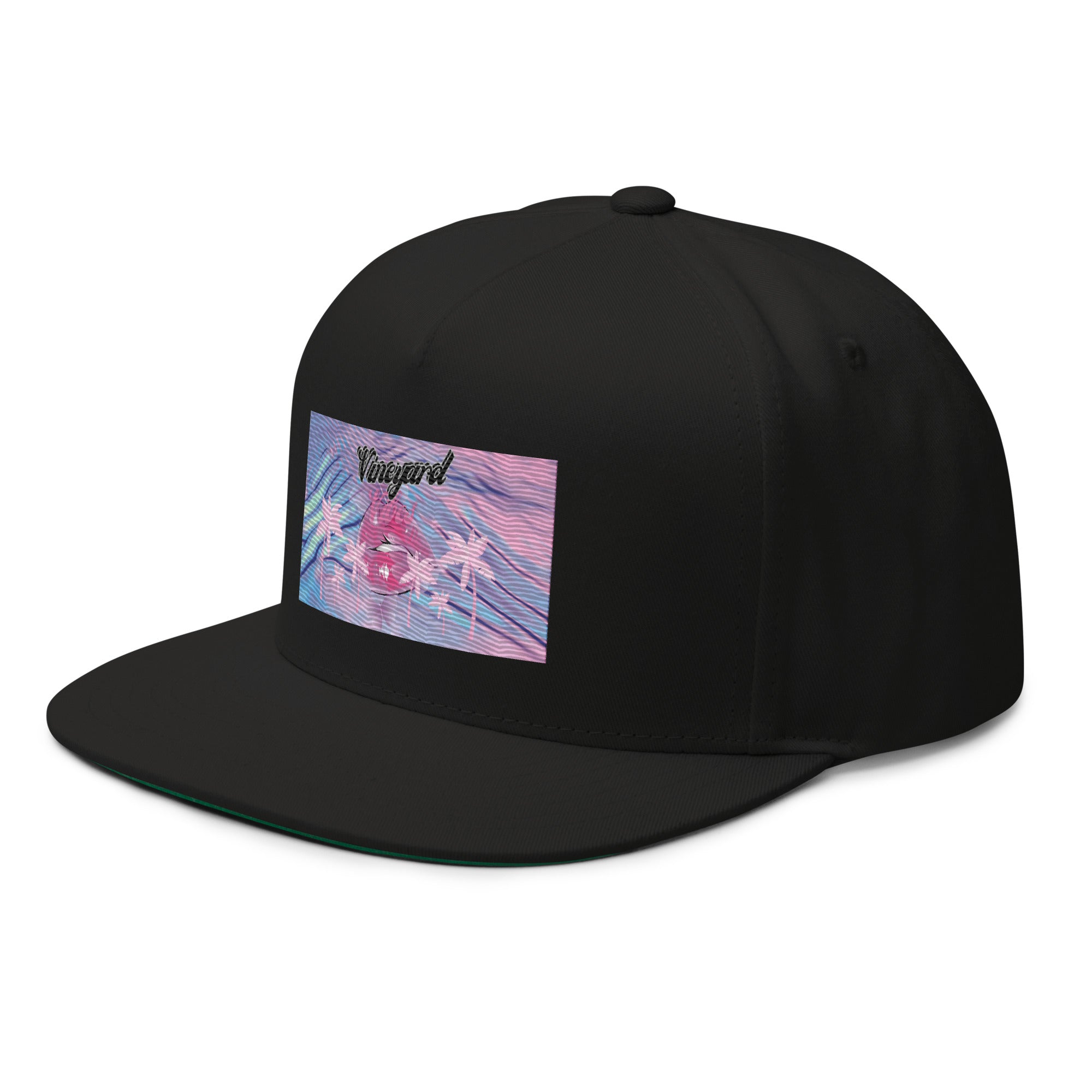 Vineyard Vibes Pink Palm Tree Print Diva Kiss - Flat Bill Cap Black