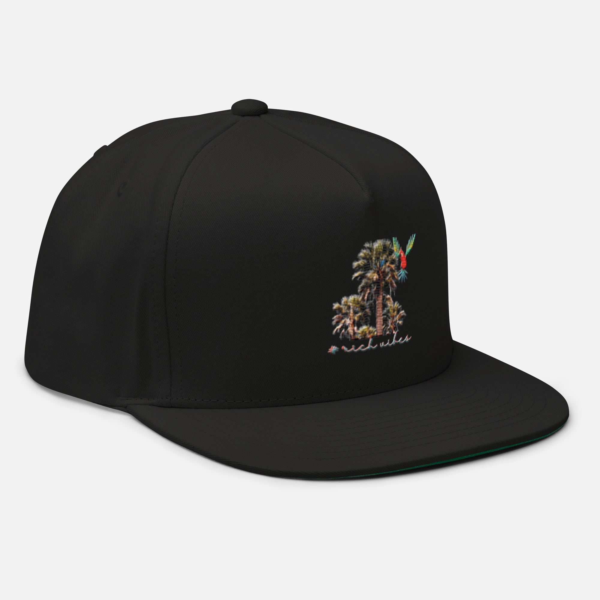 Rich Vibes Rich Drip Colorful Palm Trees Silhouette 1.1 - Flat Bill Cap Black