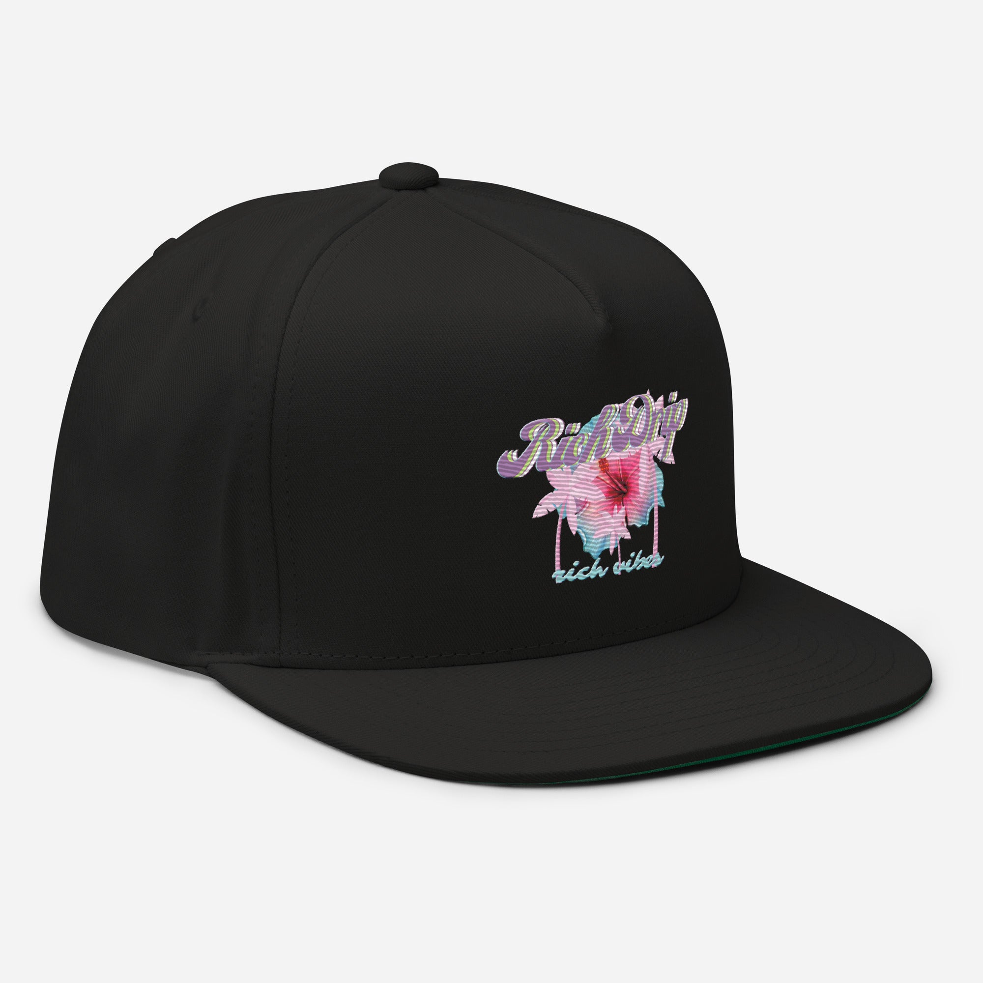 RV Rich Drip Tropical Pink Palm Tree - Flat Bill Cap Black
