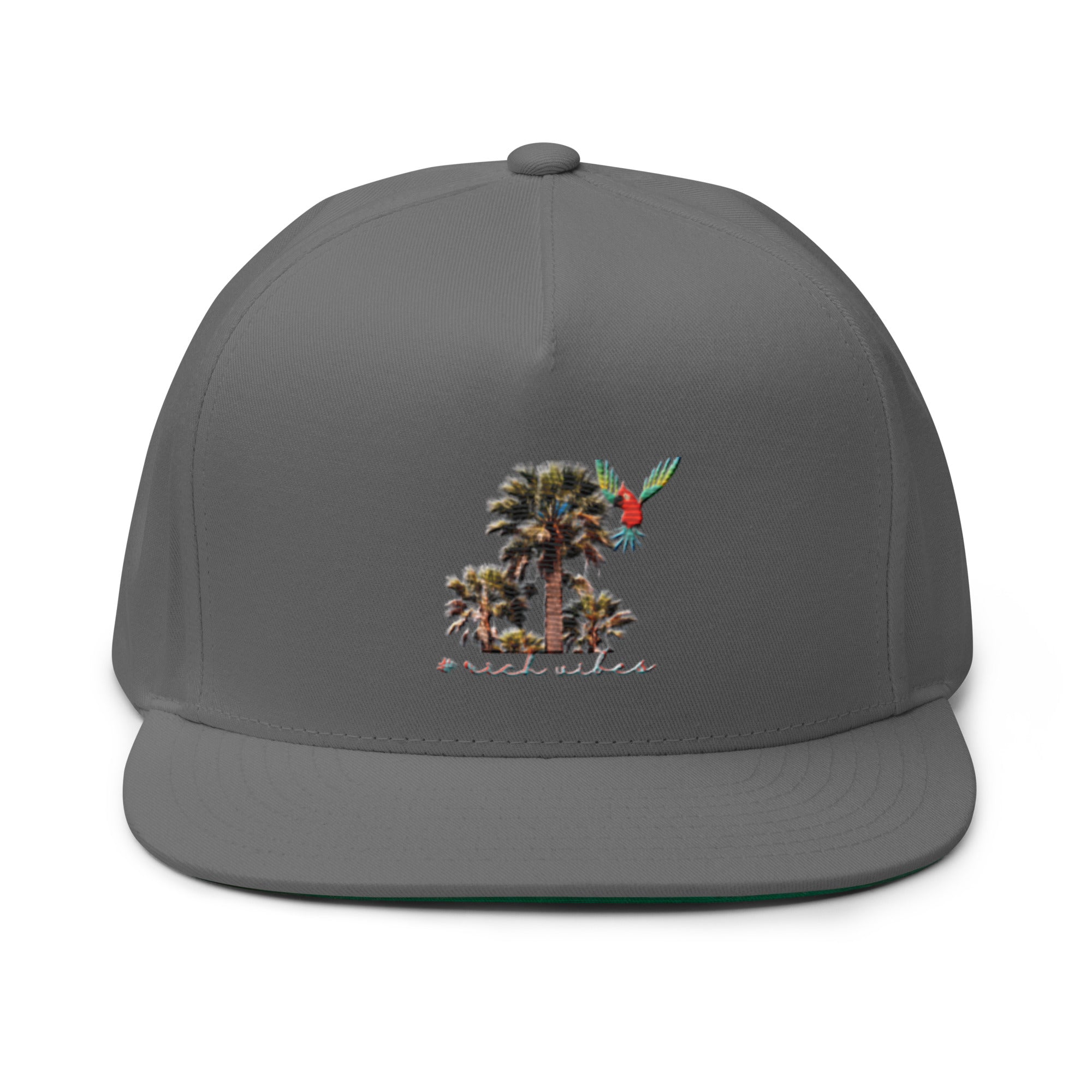 Rich Vibes Rich Drip Colorful Palm Trees Silhouette 1.1 - Flat Bill Cap Grey