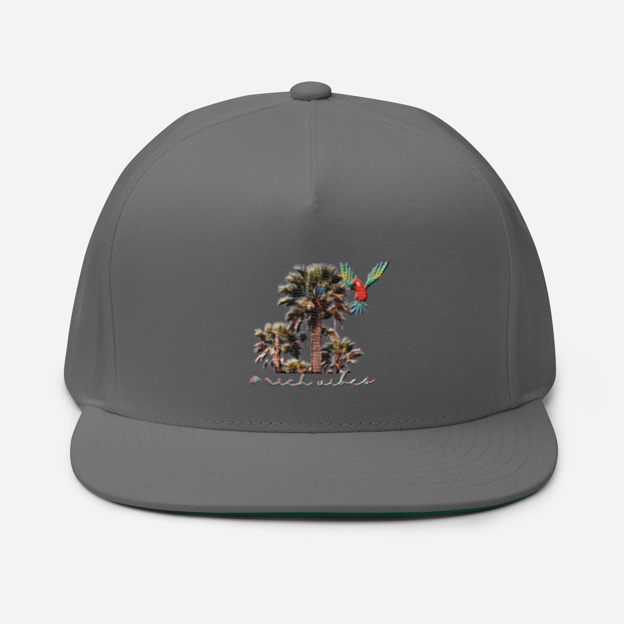 Rich Vibes Rich Drip Colorful Palm Trees Silhouette 1.1 - Flat Bill Cap Grey