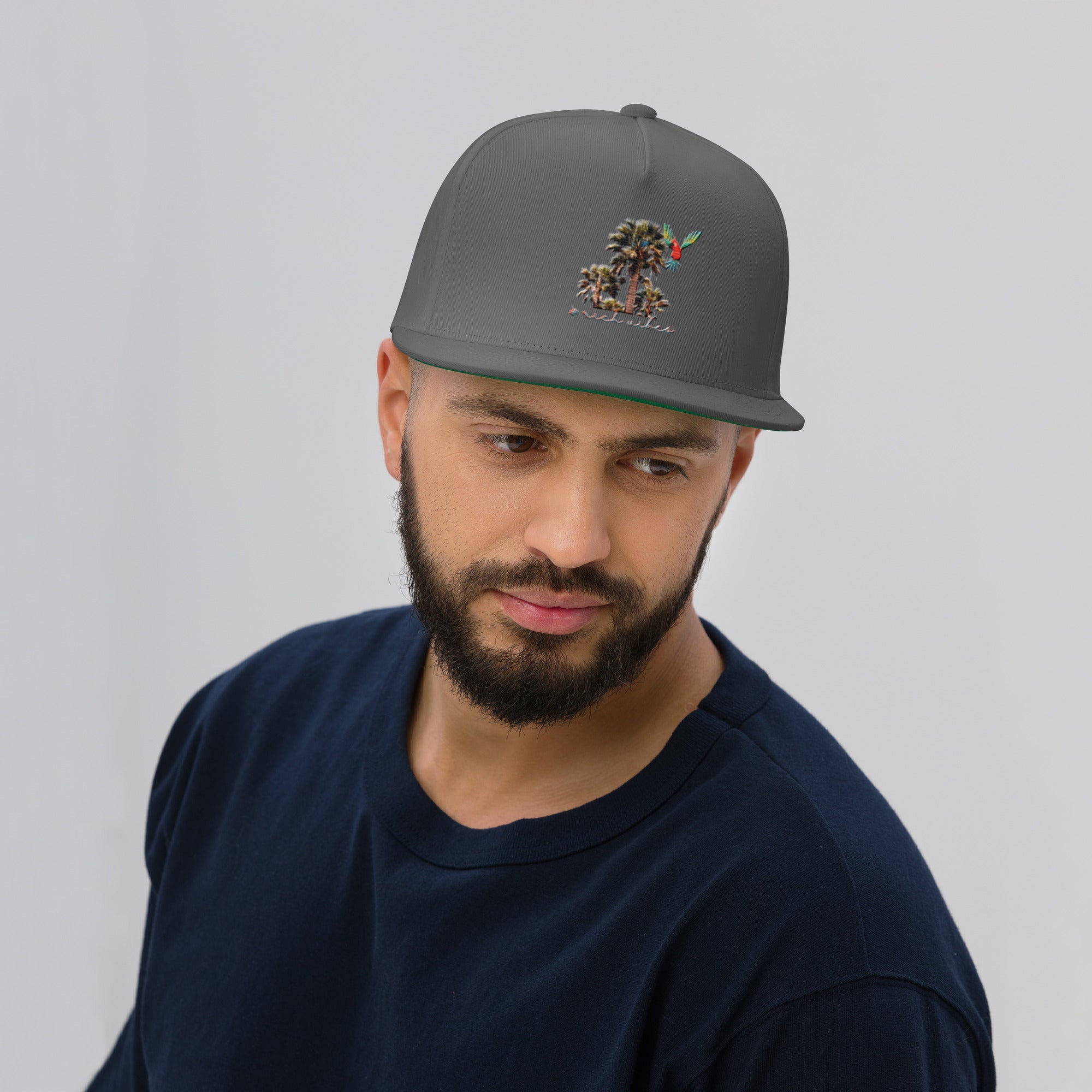 Rich Vibes Rich Drip Colorful Palm Trees Silhouette 1.1 - Flat Bill Cap Grey