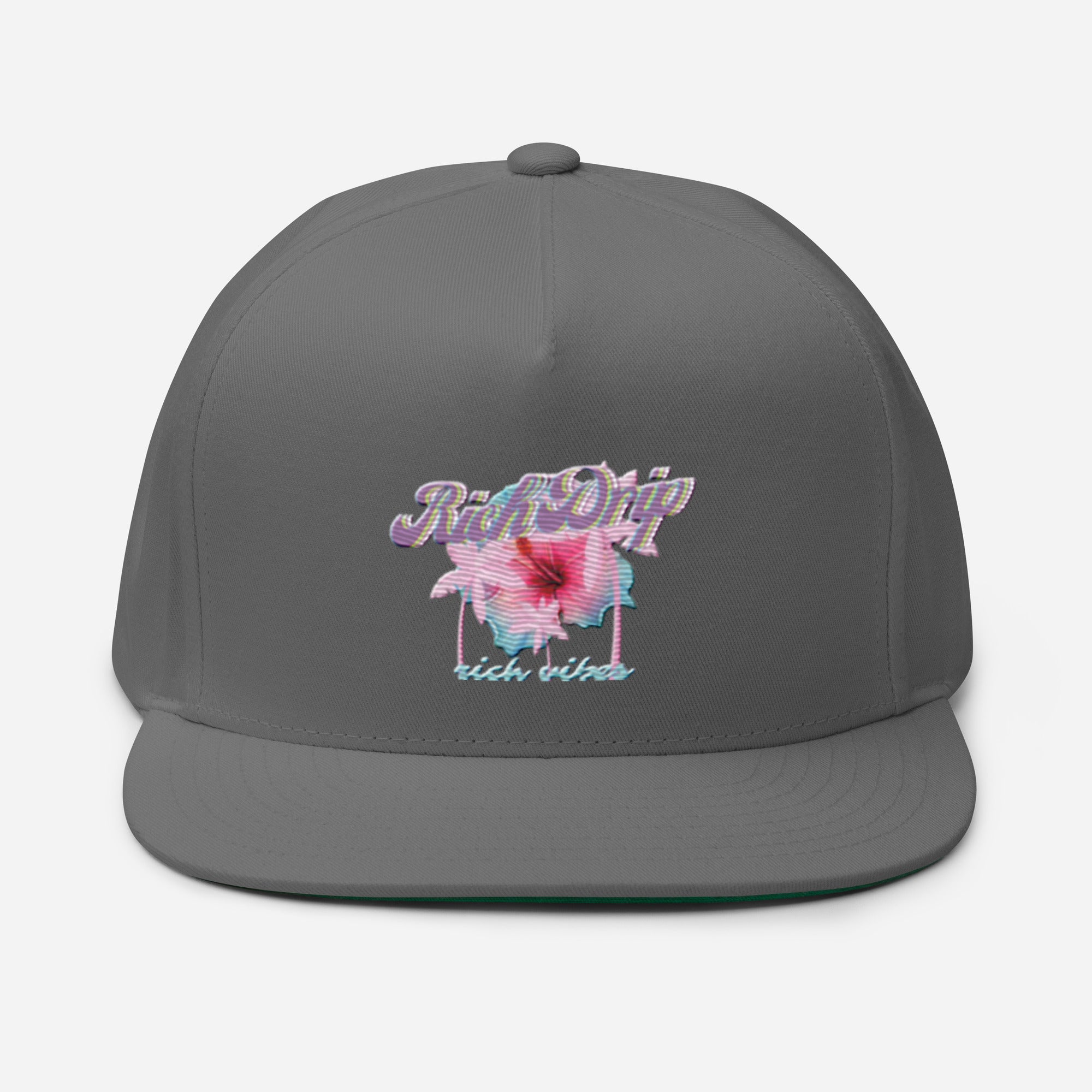 RV Rich Drip Tropical Pink Palm Tree - Flat Bill Cap Grey