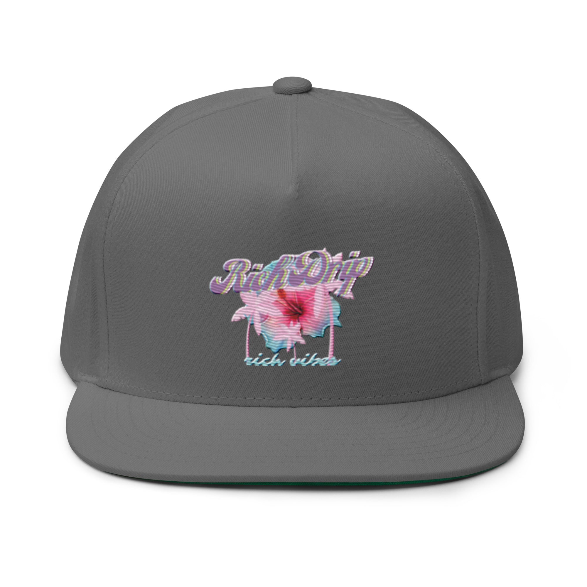 RV Rich Drip Tropical Pink Palm Tree - Flat Bill Cap Grey