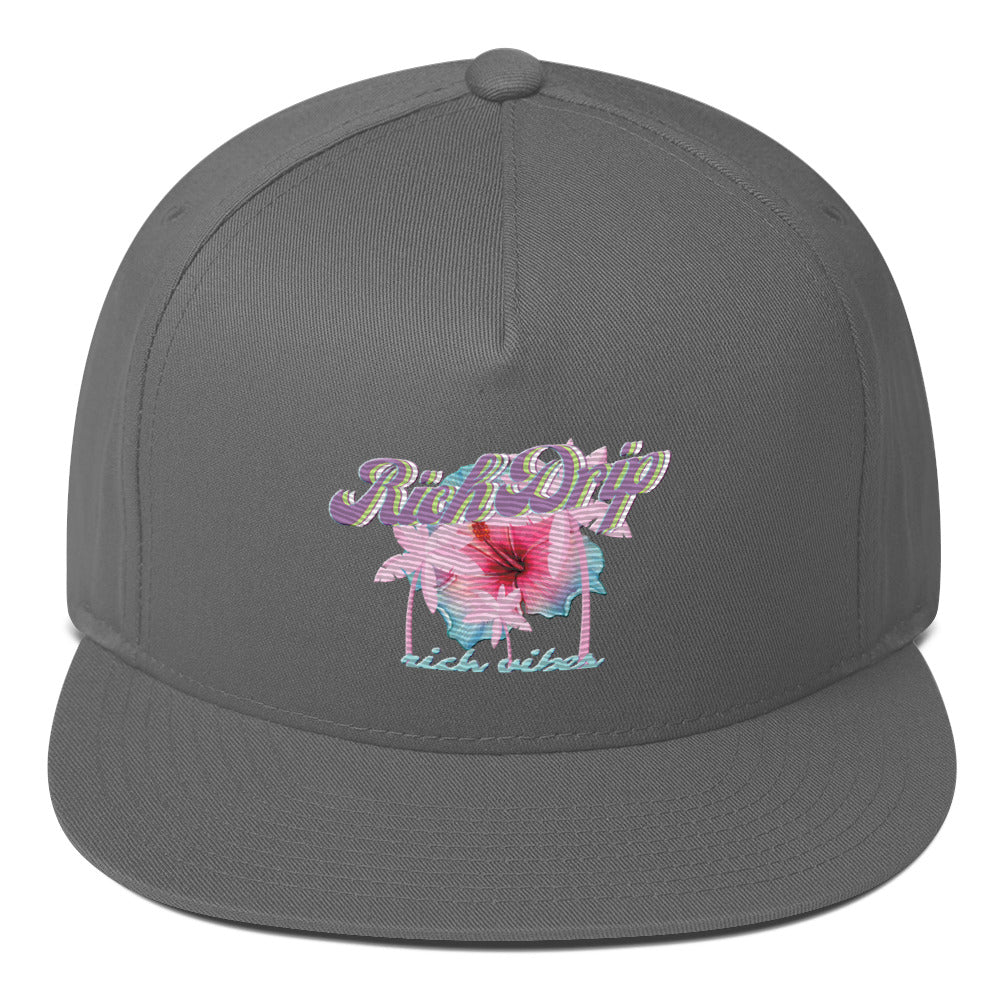 RV Rich Drip Tropical Pink Palm Tree - Flat Bill Cap Grey