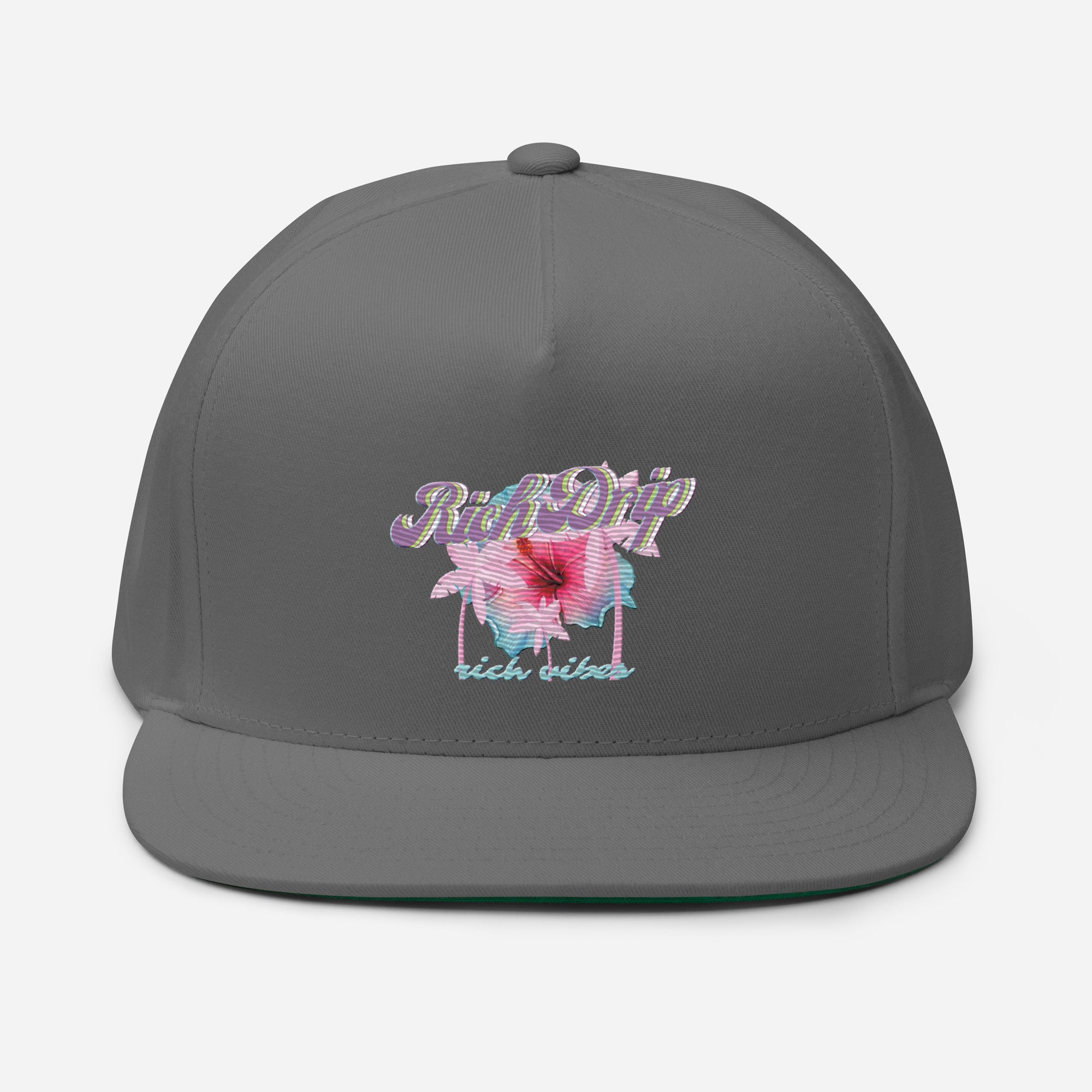 RV Rich Drip Tropical Pink Palm Tree - Flat Bill Cap Grey