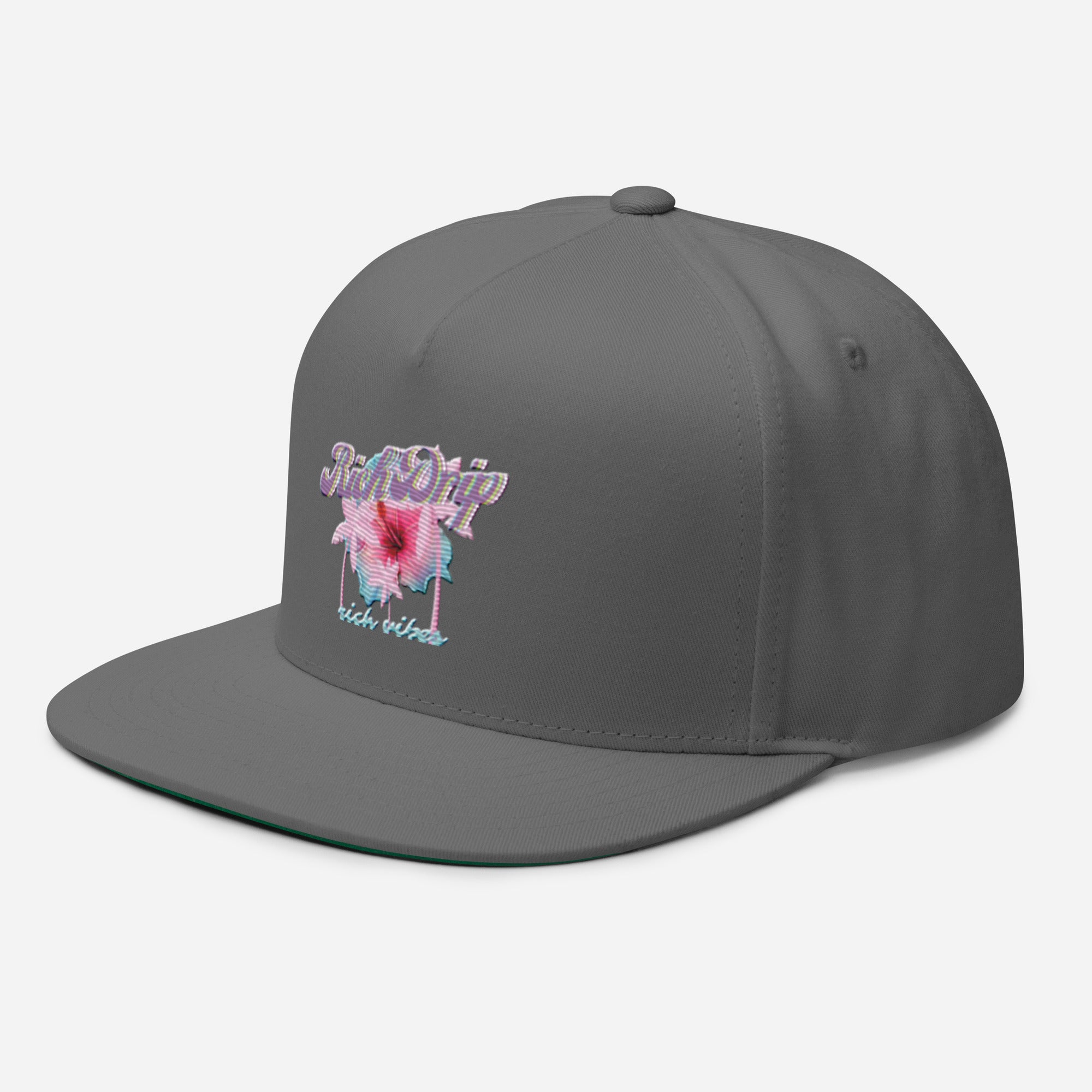 RV Rich Drip Tropical Pink Palm Tree - Flat Bill Cap Grey