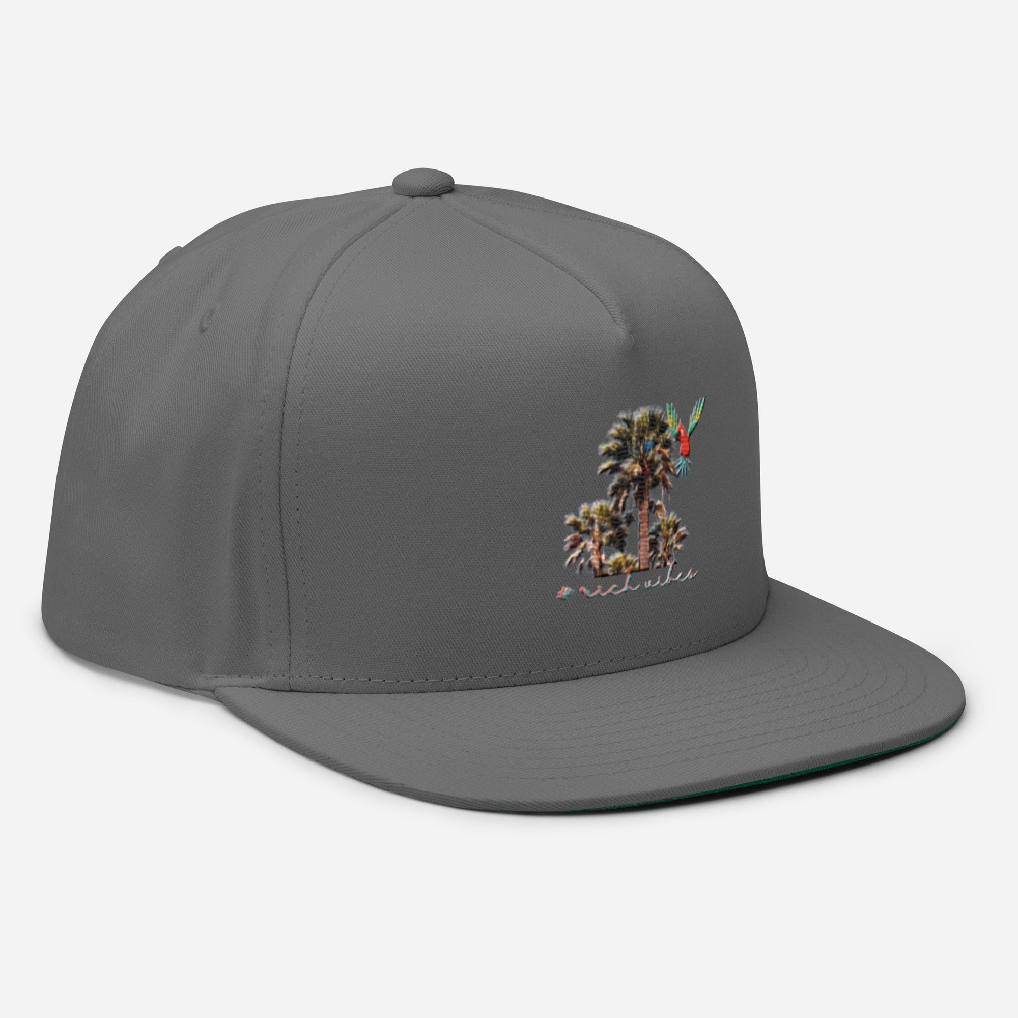 Rich Vibes Rich Drip Colorful Palm Trees Silhouette 1.1 - Flat Bill Cap Grey