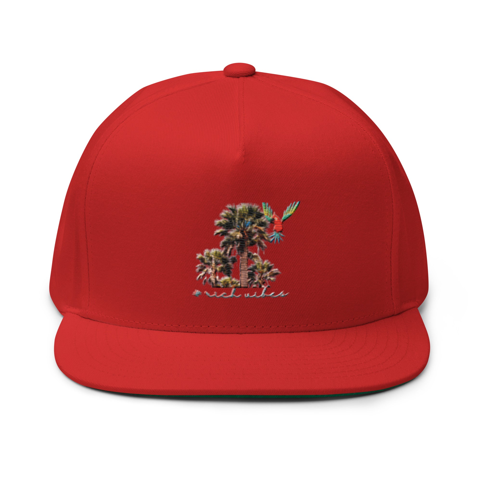 Rich Vibes Rich Drip Colorful Palm Trees Silhouette 1.1 - Flat Bill Cap Red