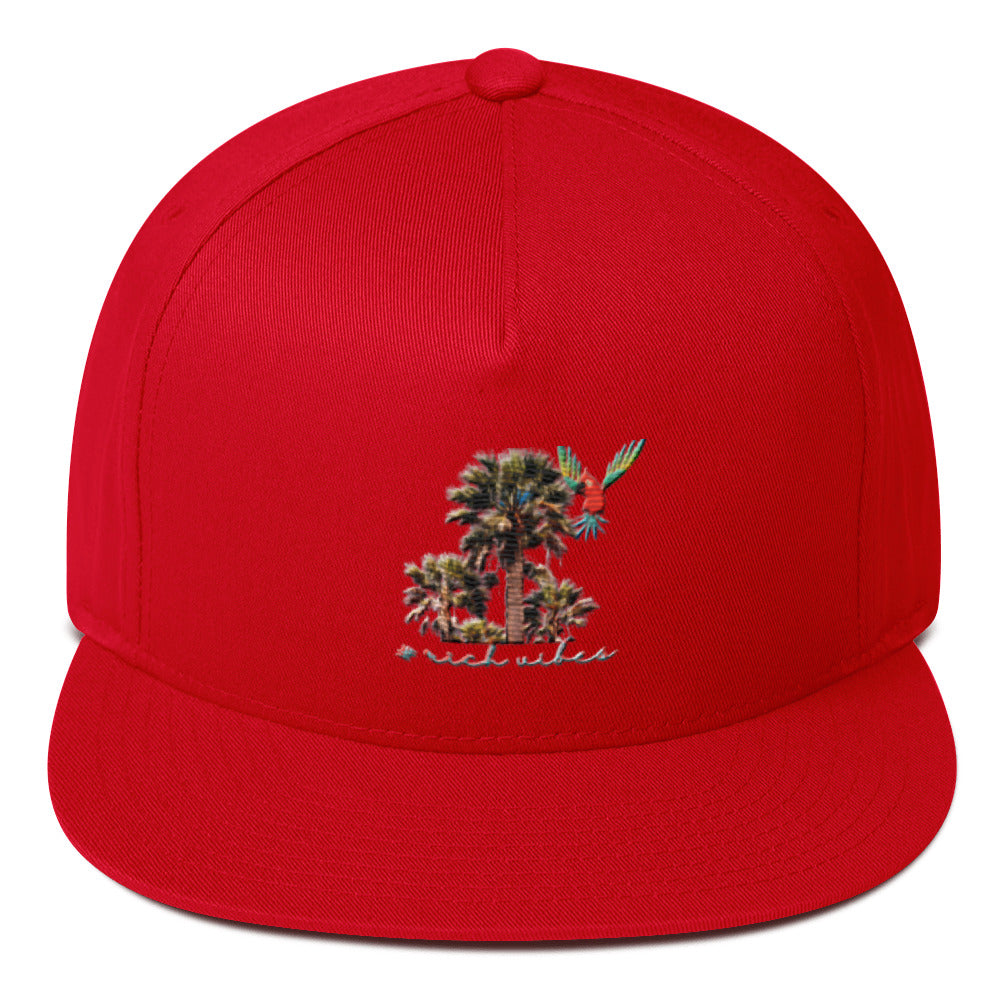 Rich Vibes Rich Drip Colorful Palm Trees Silhouette 1.1 - Flat Bill Cap Red