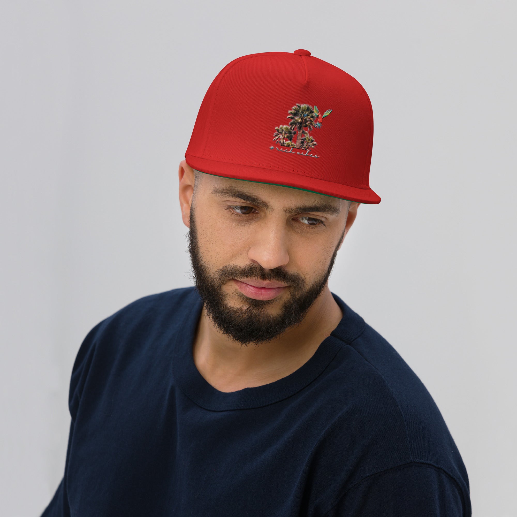 Rich Vibes Rich Drip Colorful Palm Trees Silhouette 1.1 - Flat Bill Cap Red