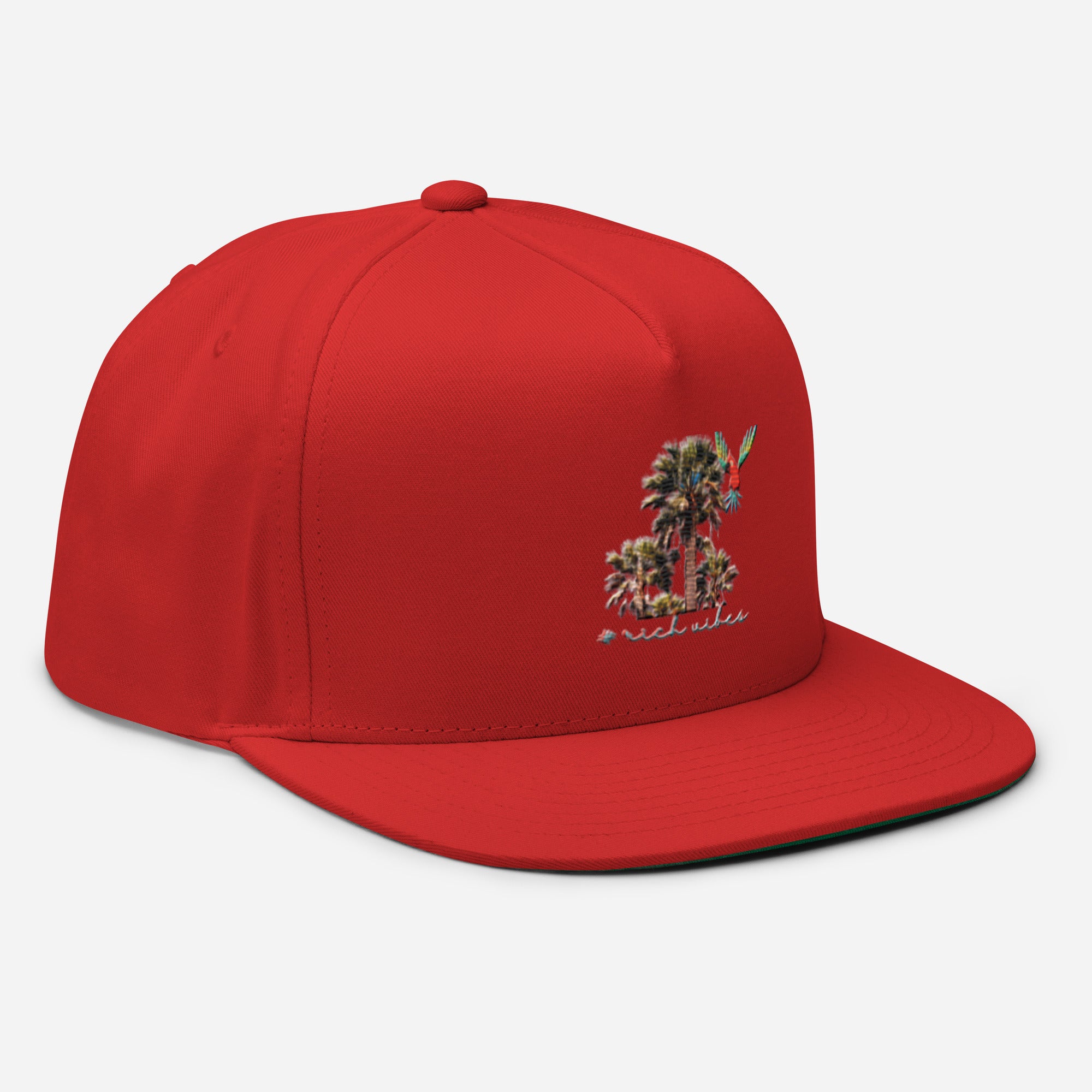 Rich Vibes Rich Drip Colorful Palm Trees Silhouette 1.1 - Flat Bill Cap Red