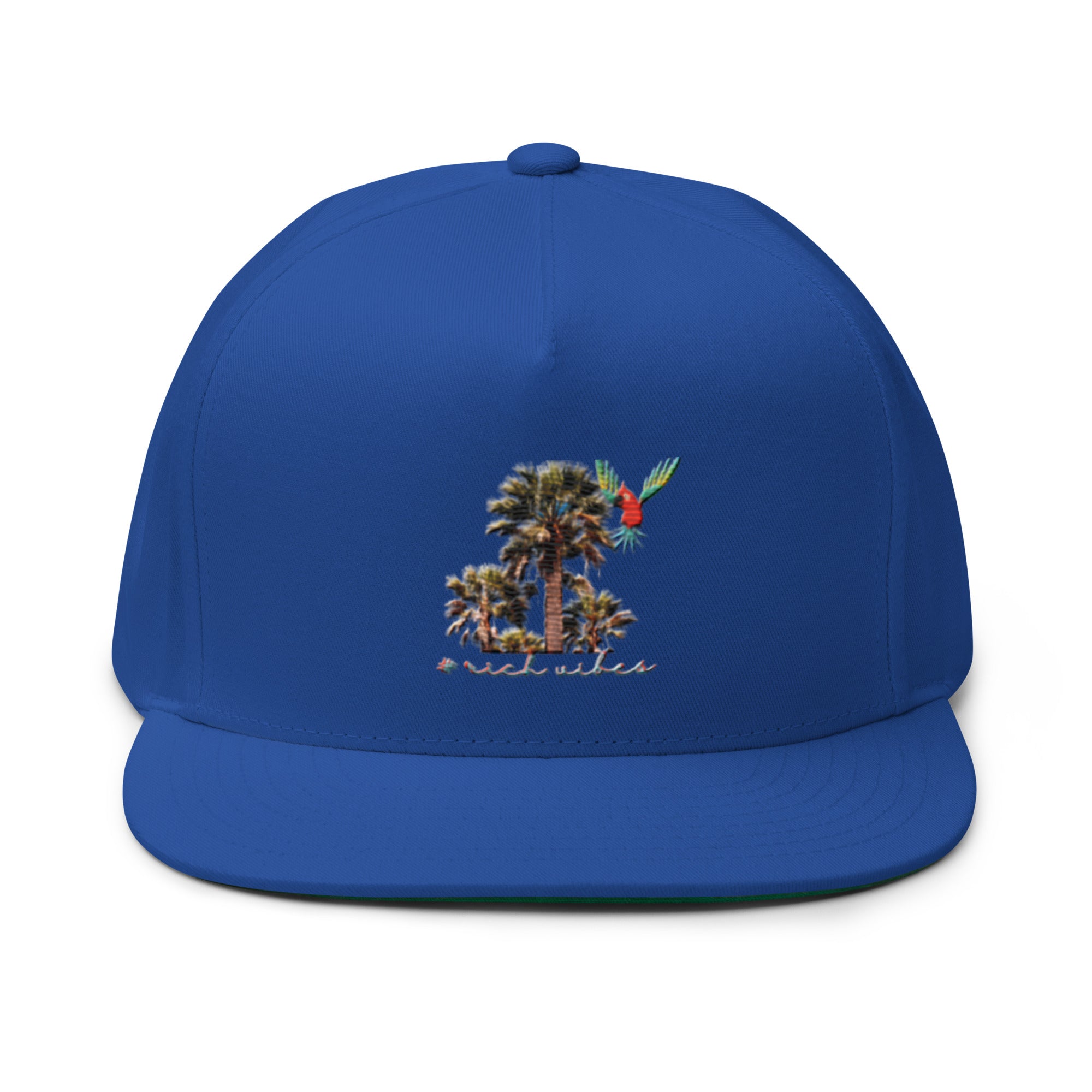 Rich Vibes Rich Drip Colorful Palm Trees Silhouette 1.1 - Flat Bill Cap Blue