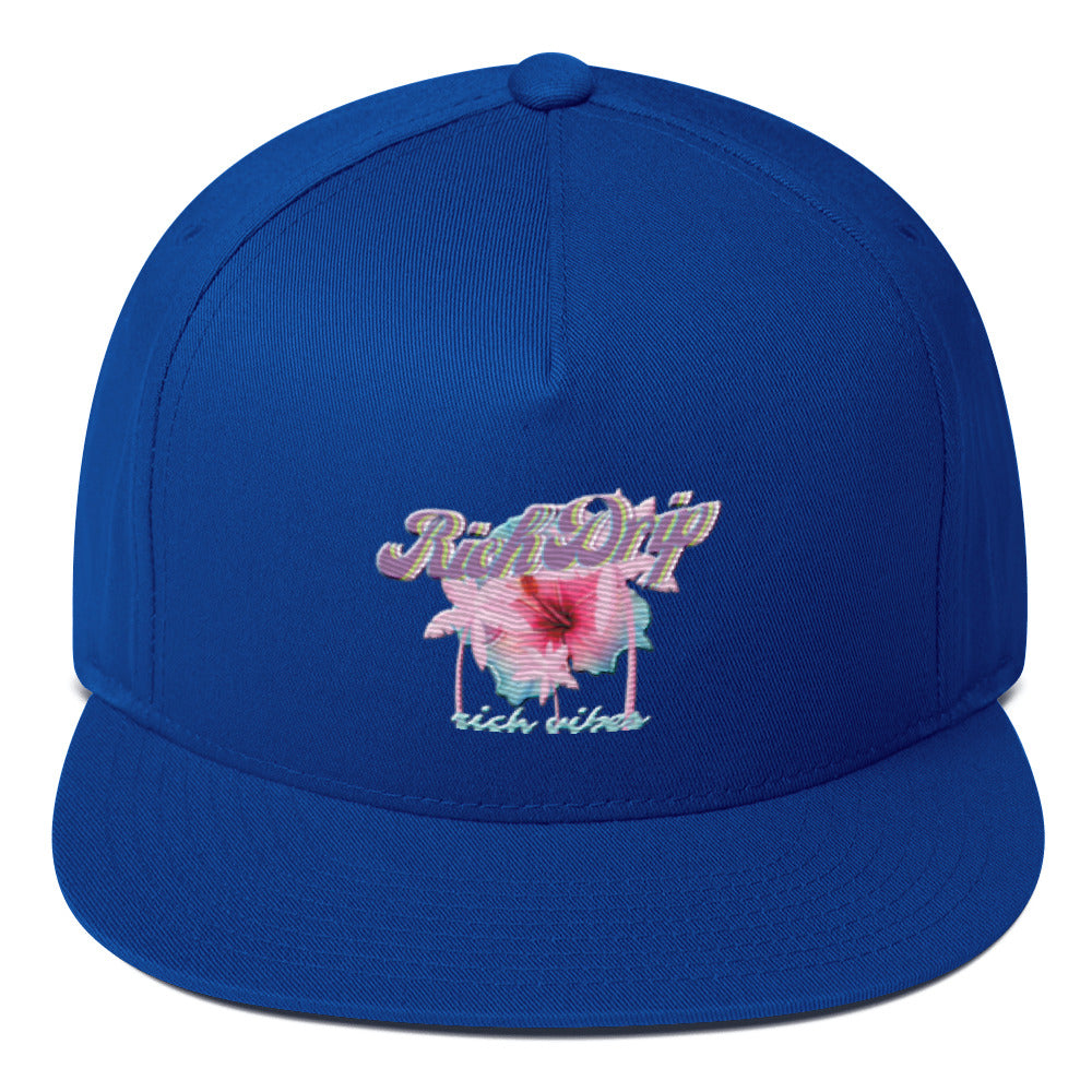 RV Rich Drip Tropical Pink Palm Tree - Flat Bill Cap Royal Blue