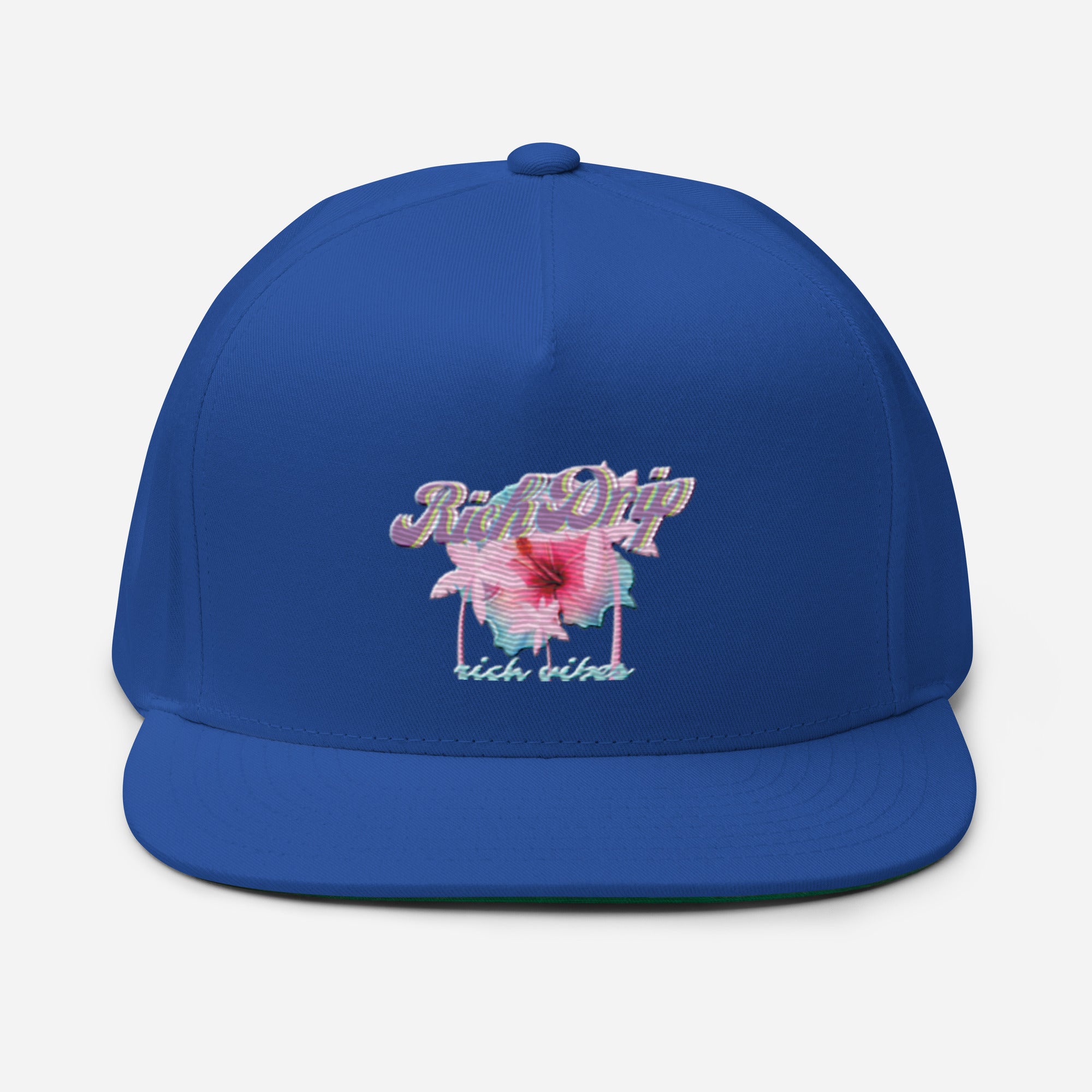 RV Rich Drip Tropical Pink Palm Tree - Flat Bill Cap Royal Blue
