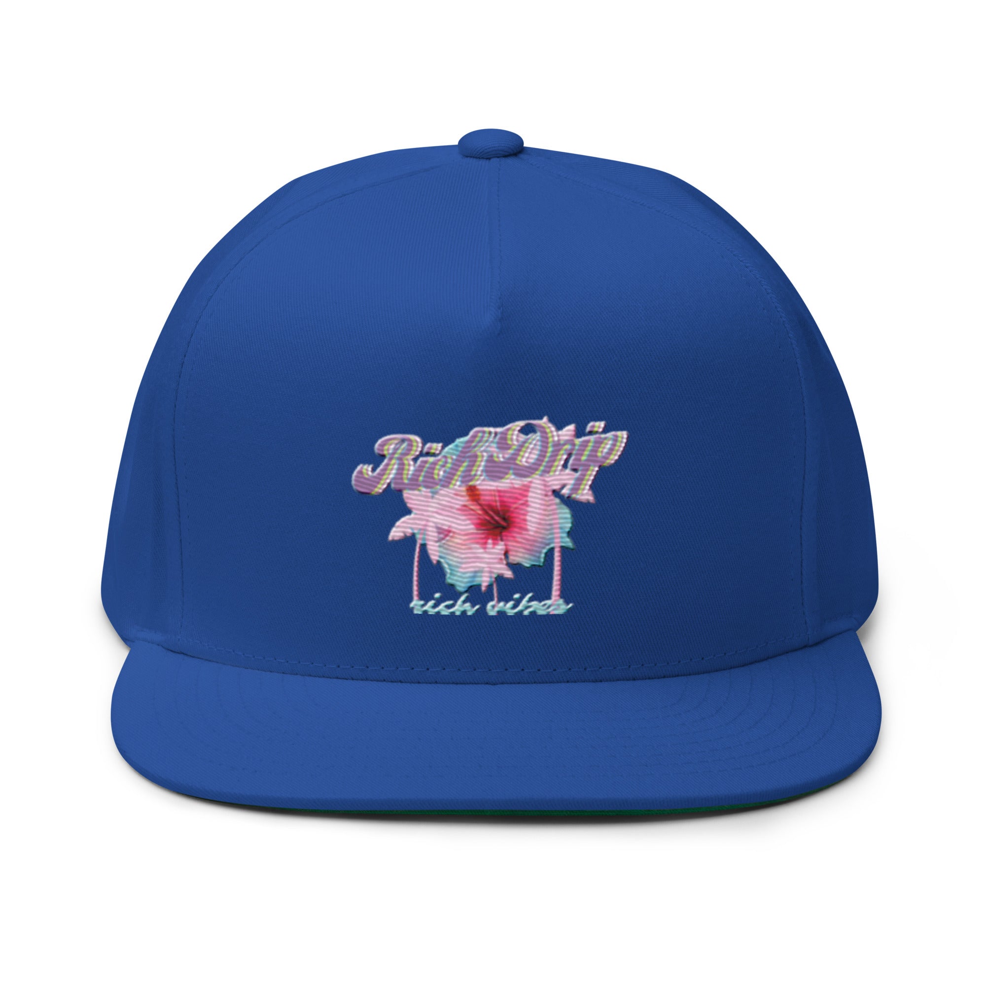 RV Rich Drip Tropical Pink Palm Tree - Flat Bill Cap Royal Blue