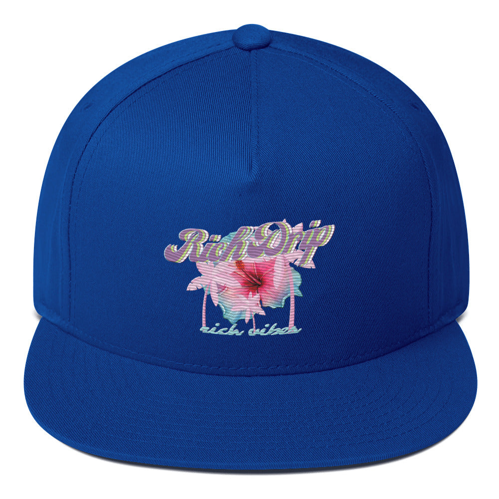 RV Rich Drip Tropical Pink Palm Tree - Flat Bill Cap Royal Blue